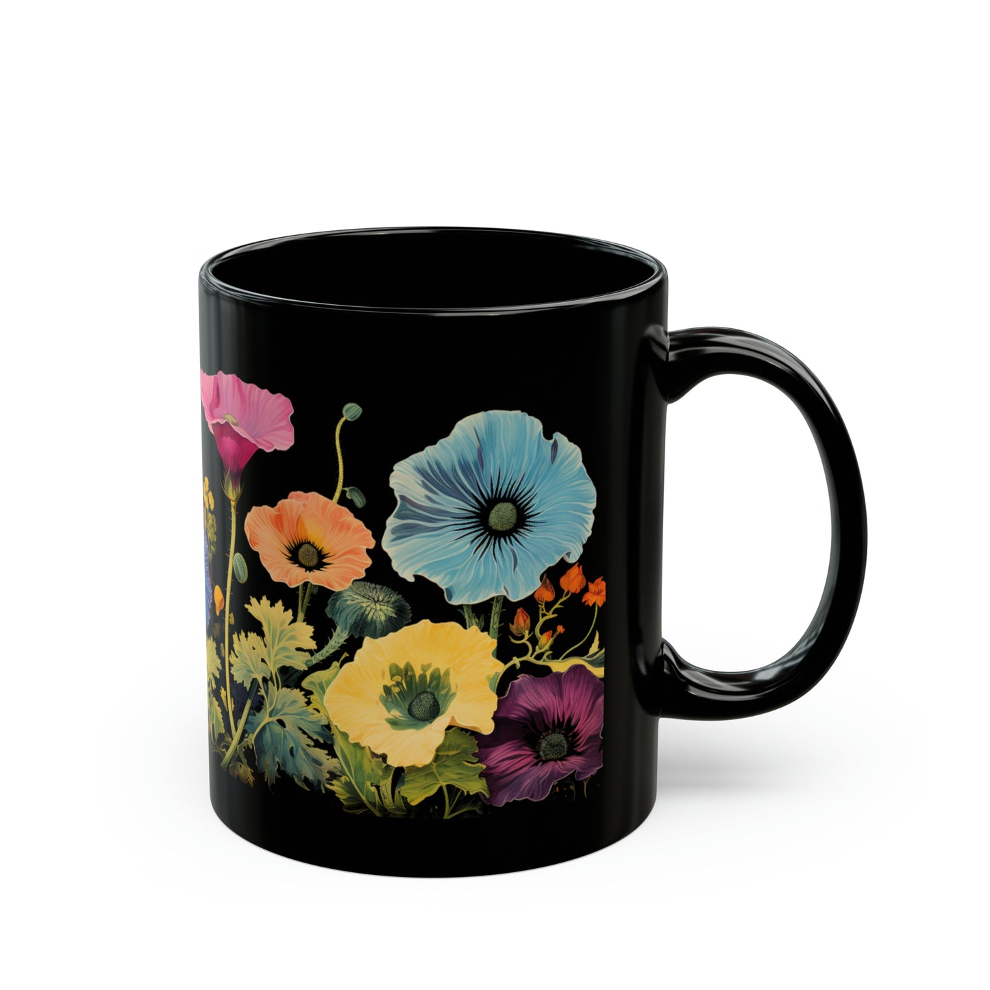 1960s psychedelic style floral featuring black henbane, jimsonweed, foxglove, and papaver somniferum mug whatmart