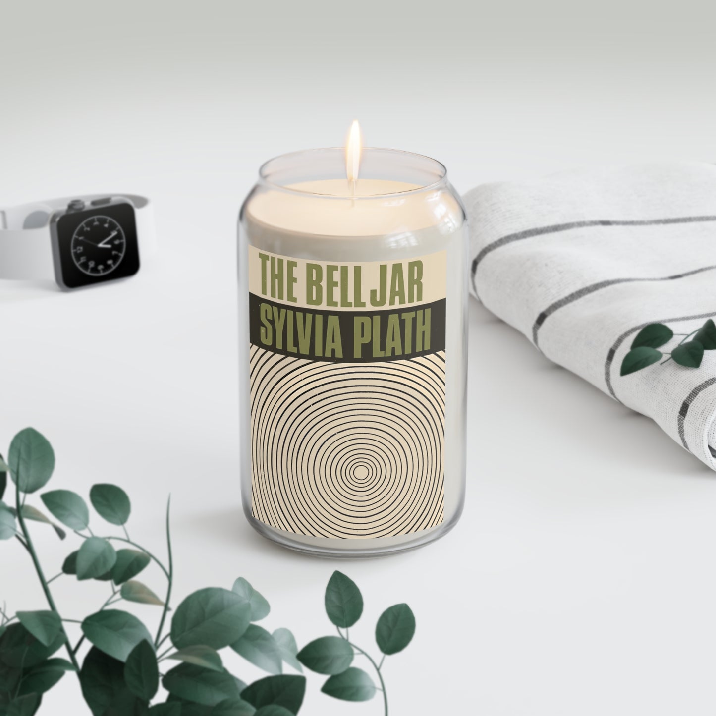 1963 book by sylvia plath "the bell jar" book cover on a scented candle, 13.75oz whatmart