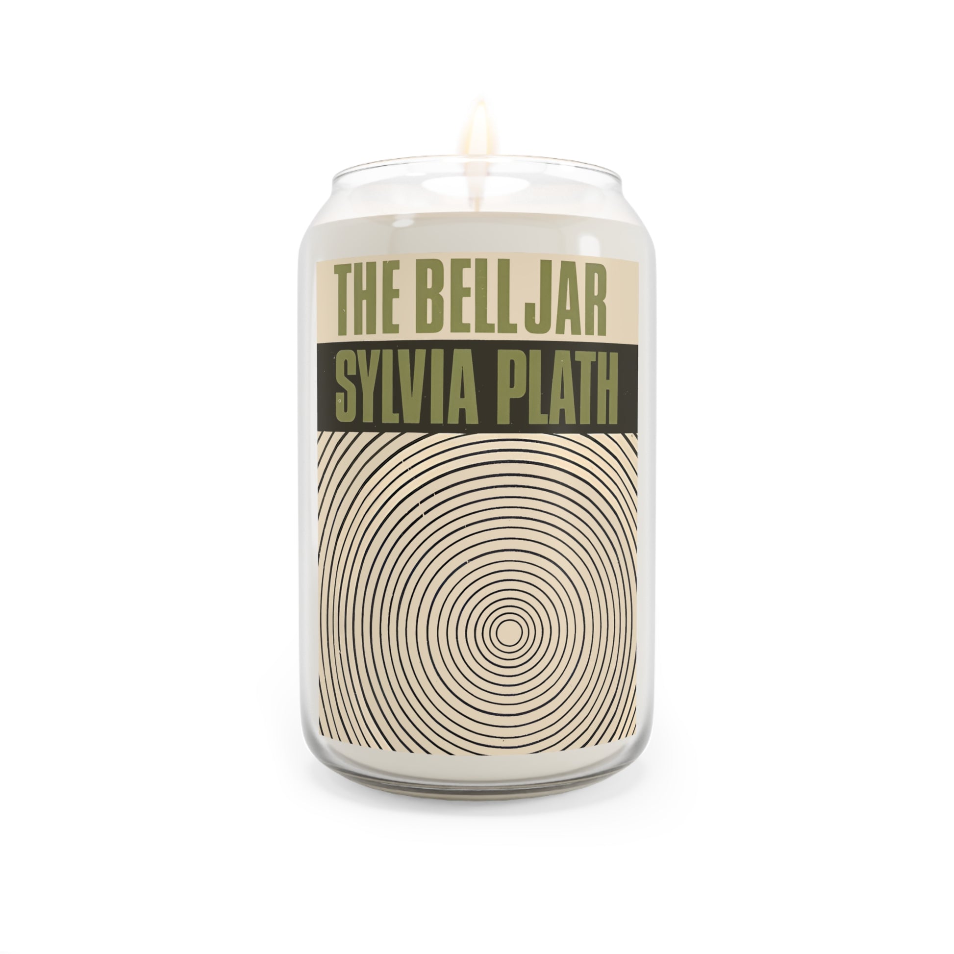 1963 book by sylvia plath "the bell jar" book cover on a scented candle, 13.75oz whatmart