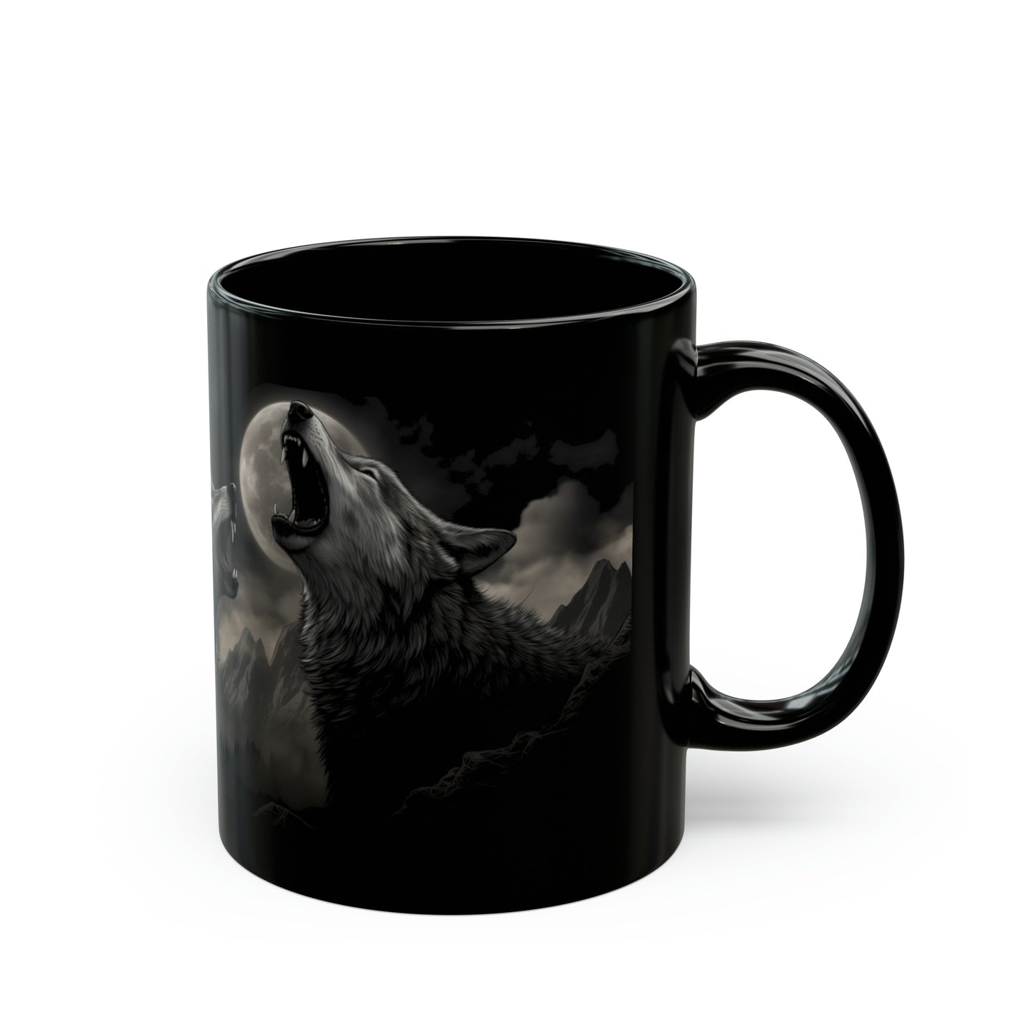 1970's style illustration of wolves of the pacific northwest howling at the moon mug whatmart