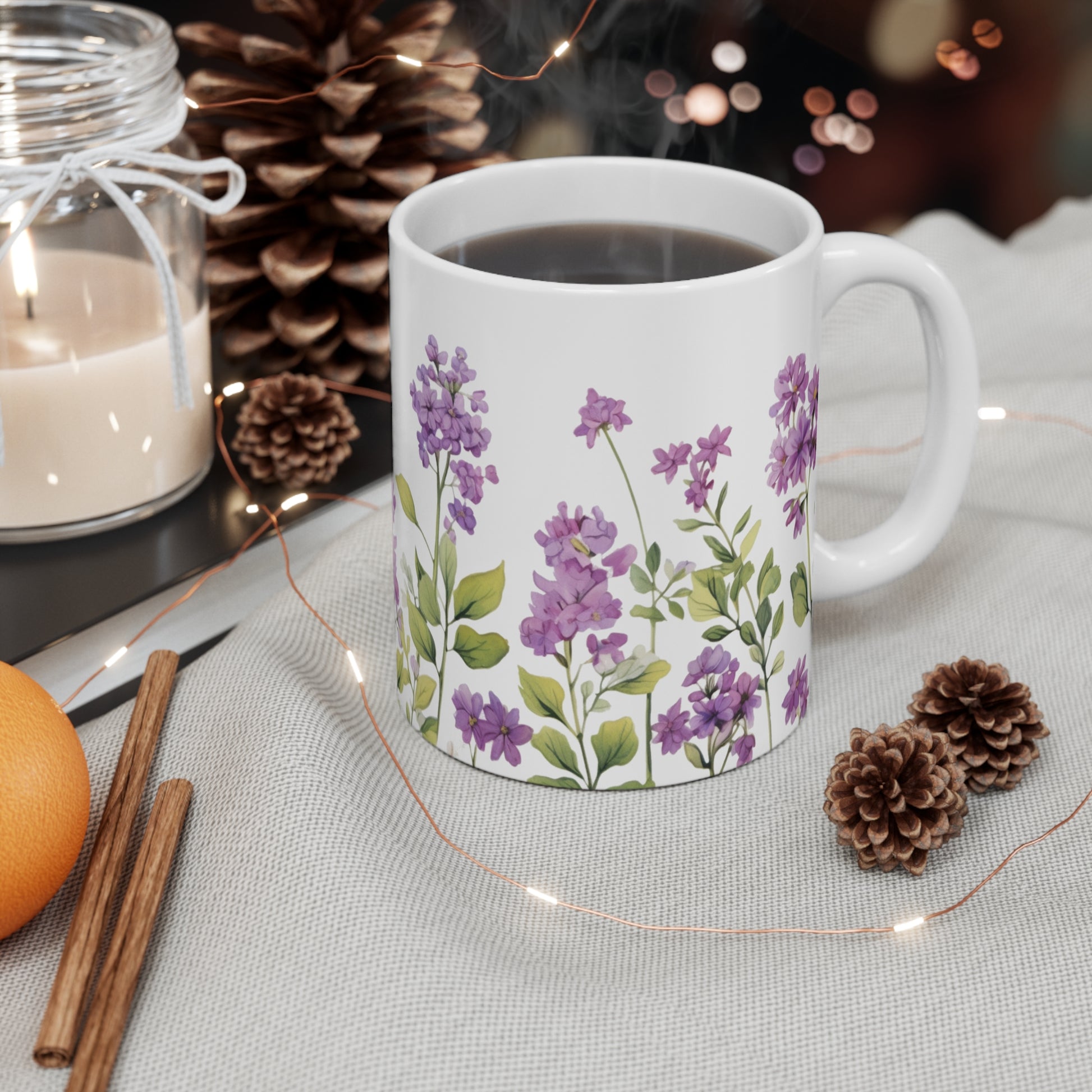 1970's wallpaper pattern style of pretty purple verbena's coffee mug whatmart