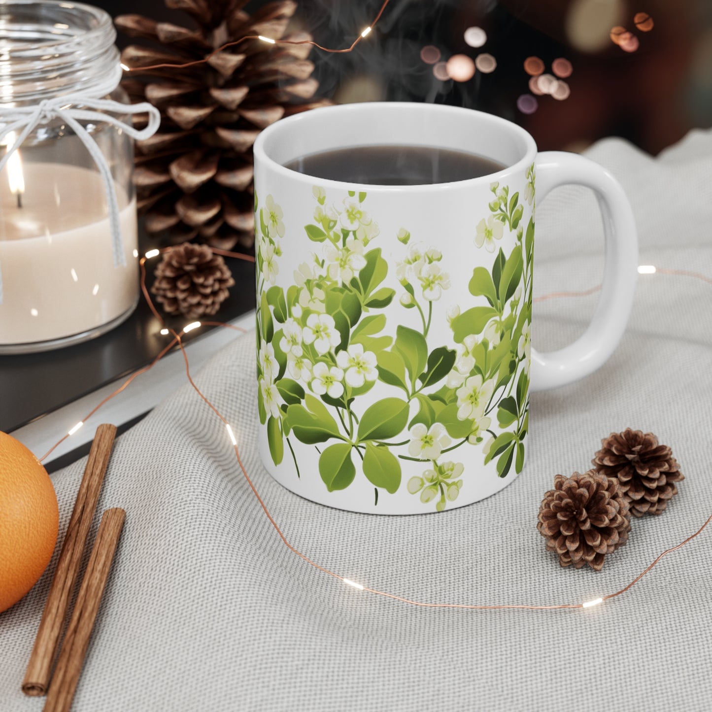 1970's wallpaper pattern style of pretty white verbena's coffee mug whatmart