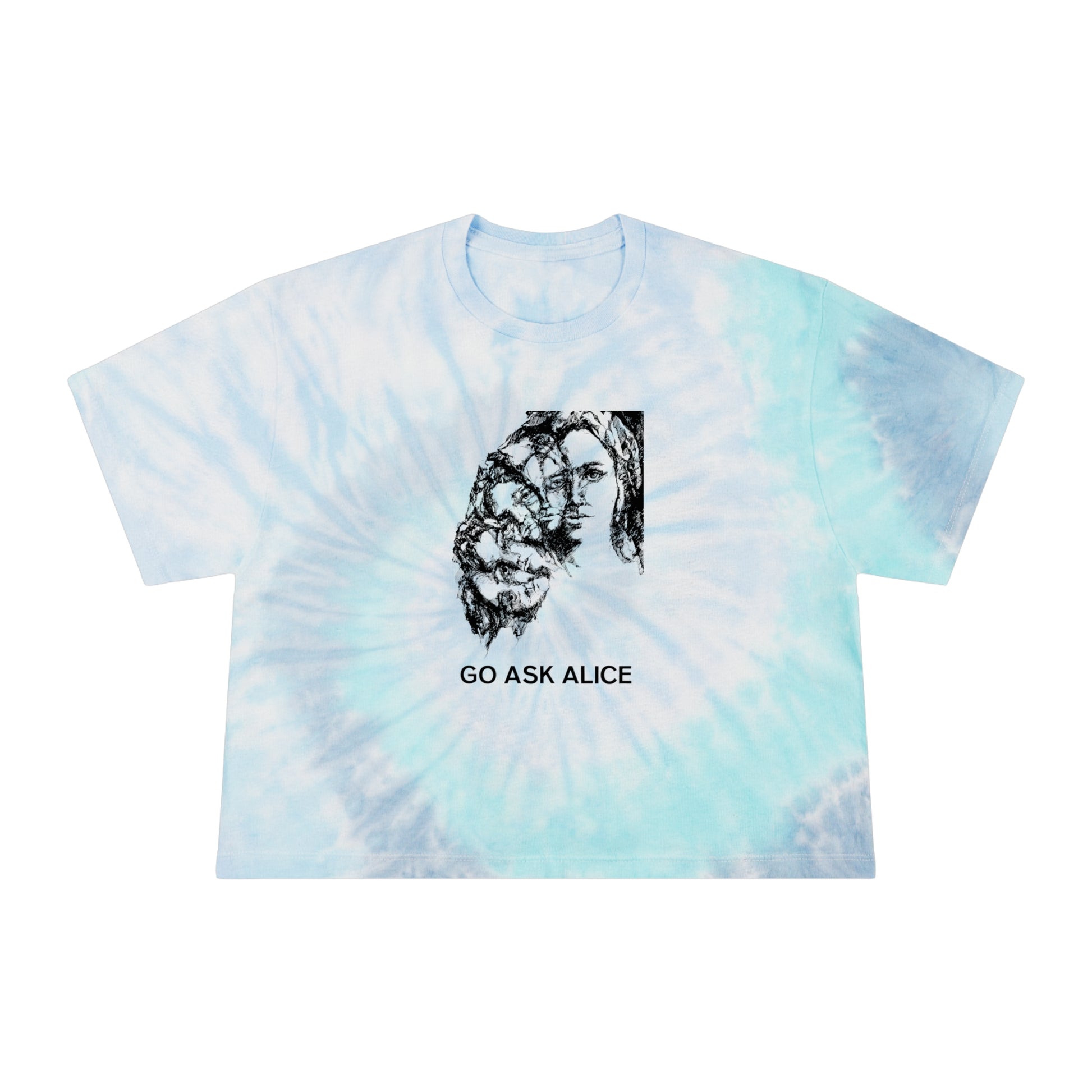 1971 book cover for "go ask alice" by anonymous or beatrice sparks on a women's tie-dye crop tee whatmart