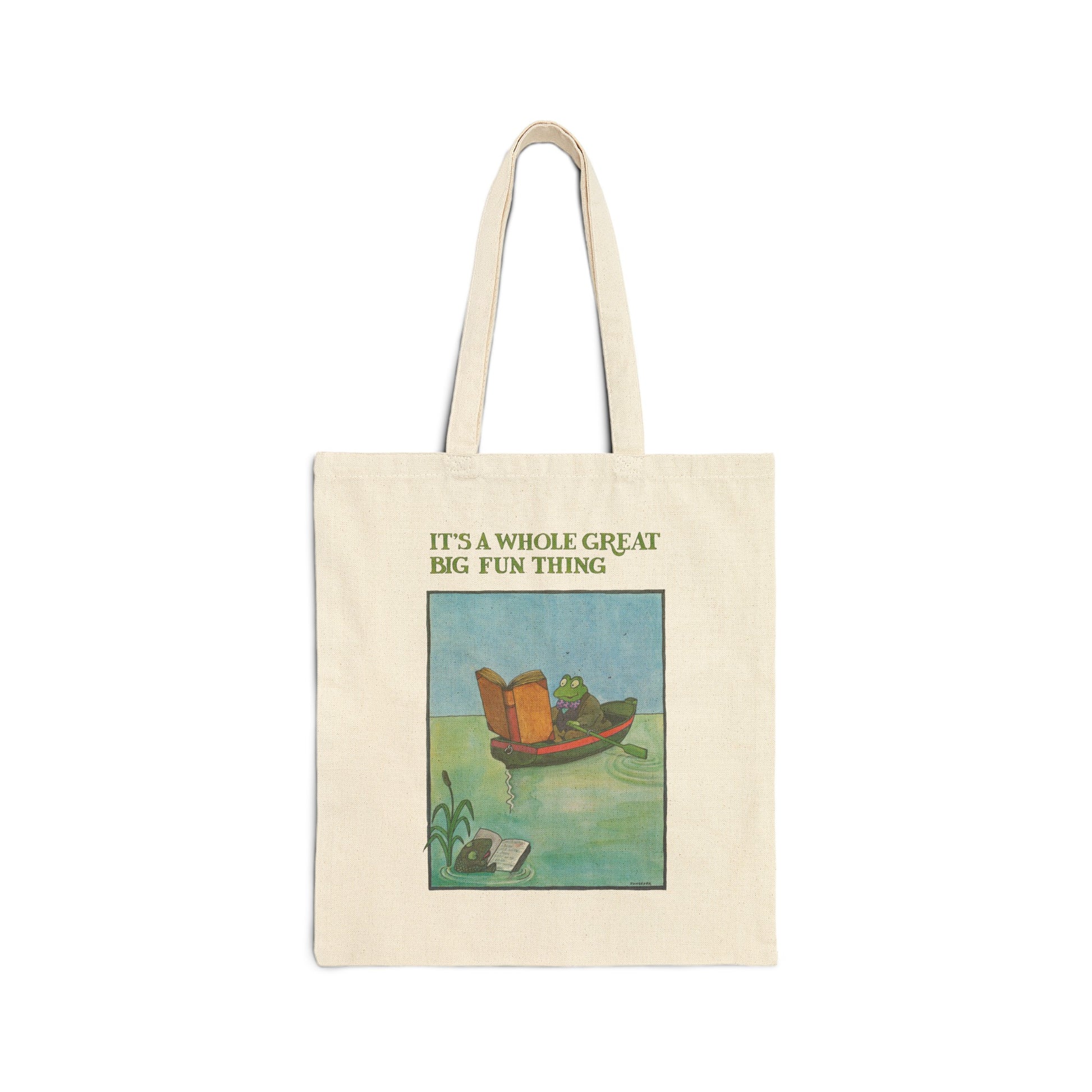 1972 reading poster illustration by tomi ungerer "it's a whole great big fun thing" cotton canvas tote bag whatmart