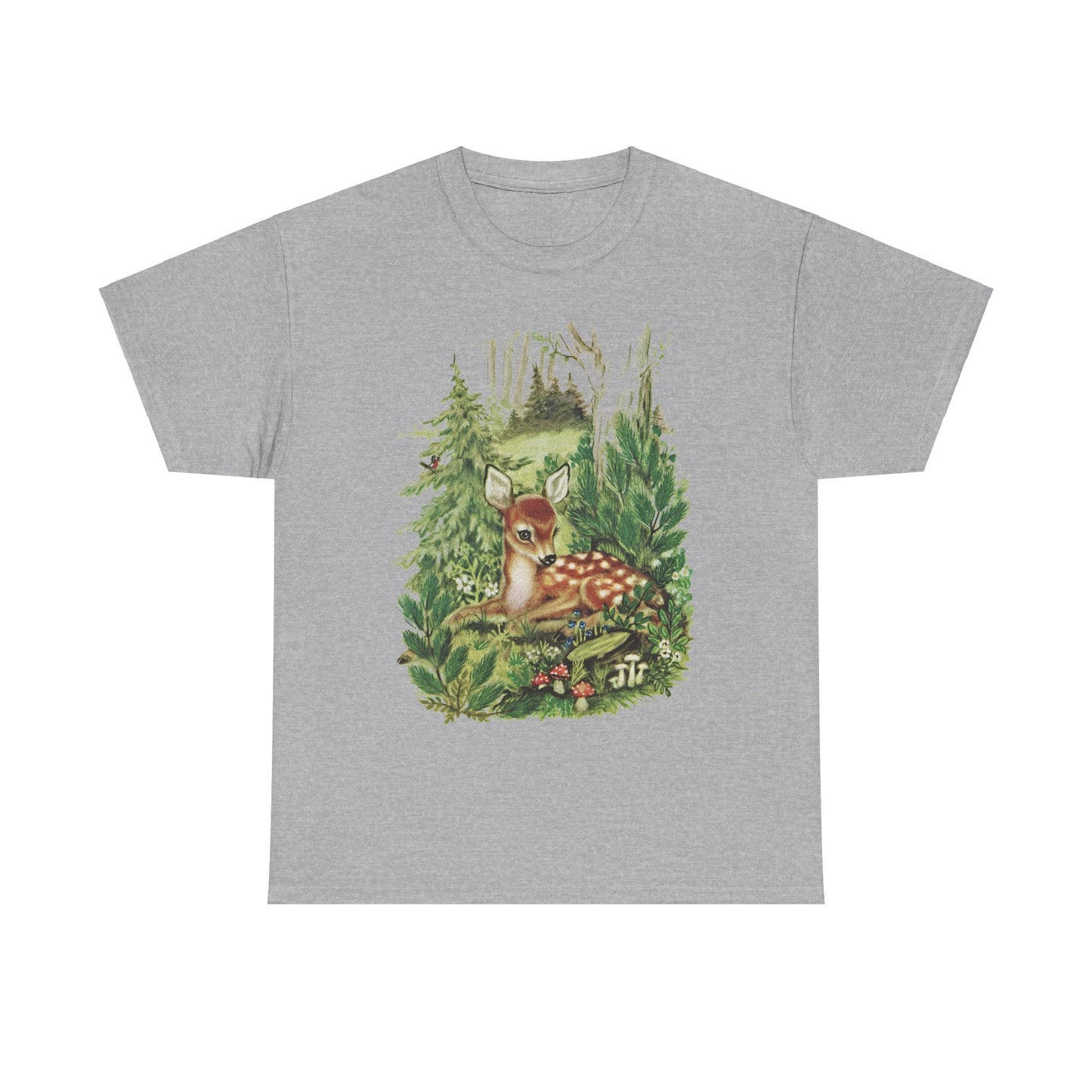 1947 cute deer in the forest illustration by adele werber for the book animal babies reproduction tshirt