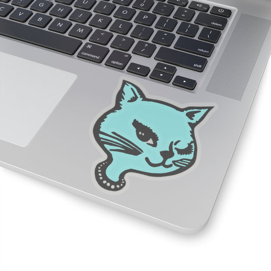 1990s winking cat matte version (no sparkles) aqua kiss-cut sticker whatmart