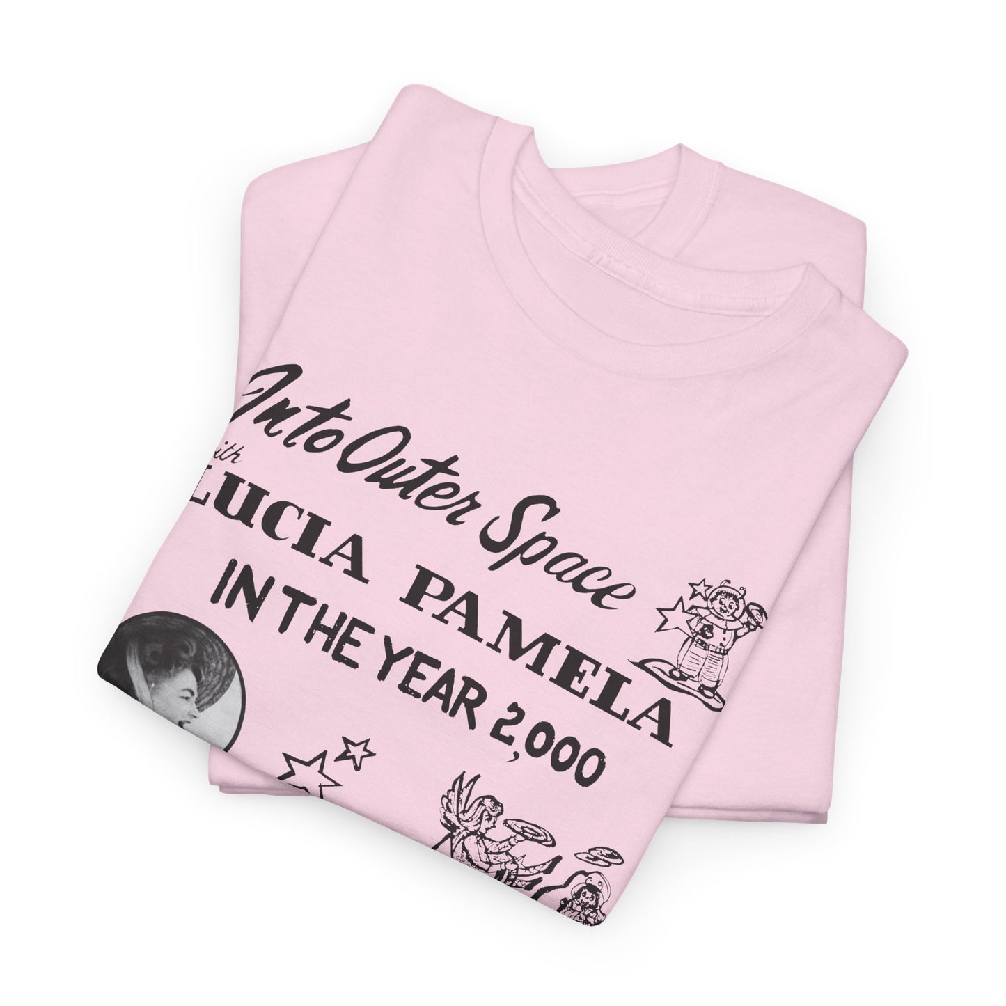 into outer space with lucia pamela in the year 2000 coloring book cover tshirt