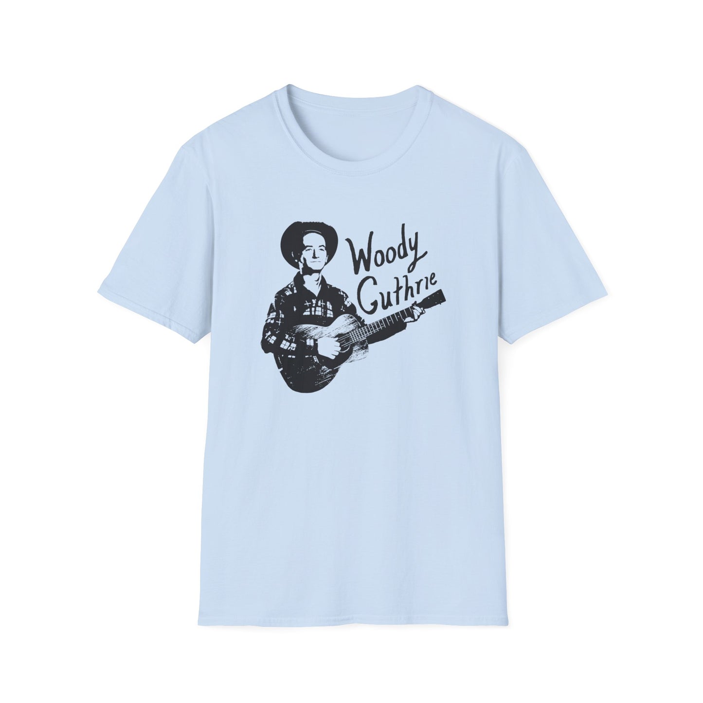 woody guthrie playing his guitar fan art tshirt