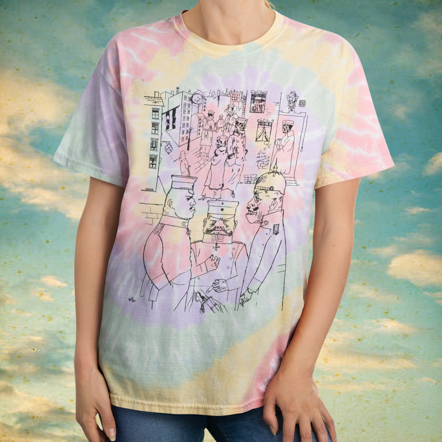 1919 george grosz lithograph "the pimps of death" tie dye tshirt