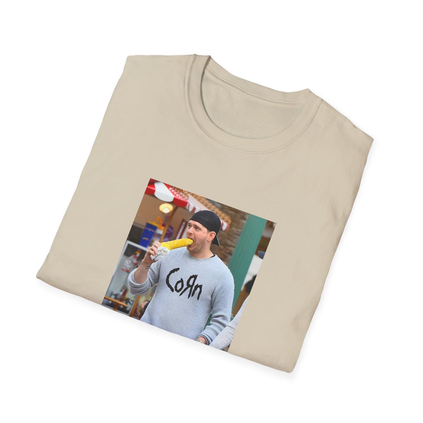 michael buble wearing a corn shirt eating corn tshirt