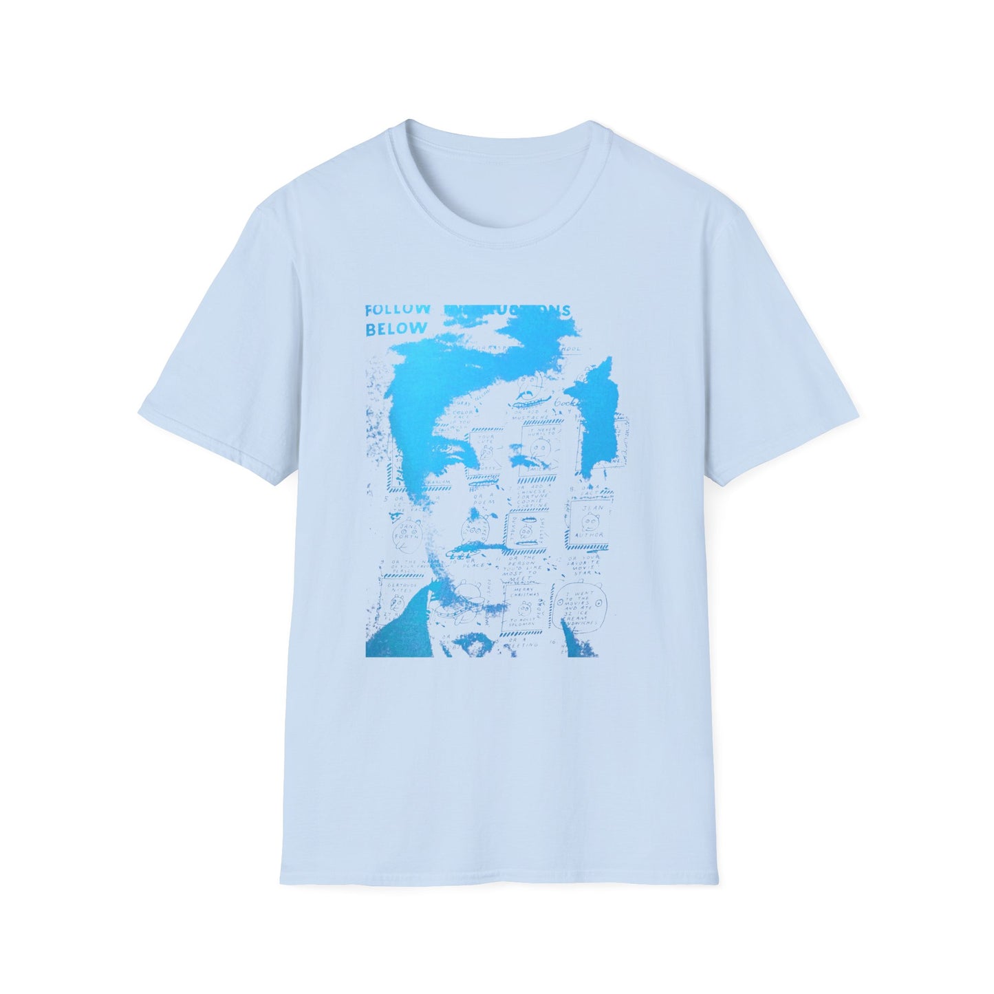 ray johnson arthur rimbaud art in light blue tshirt