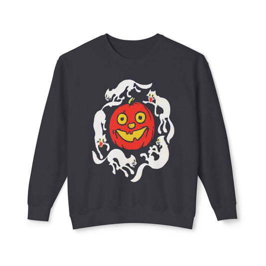 early 1900s halloween crepe paper jacko with cats custom edit 100% cotton sweatshirt