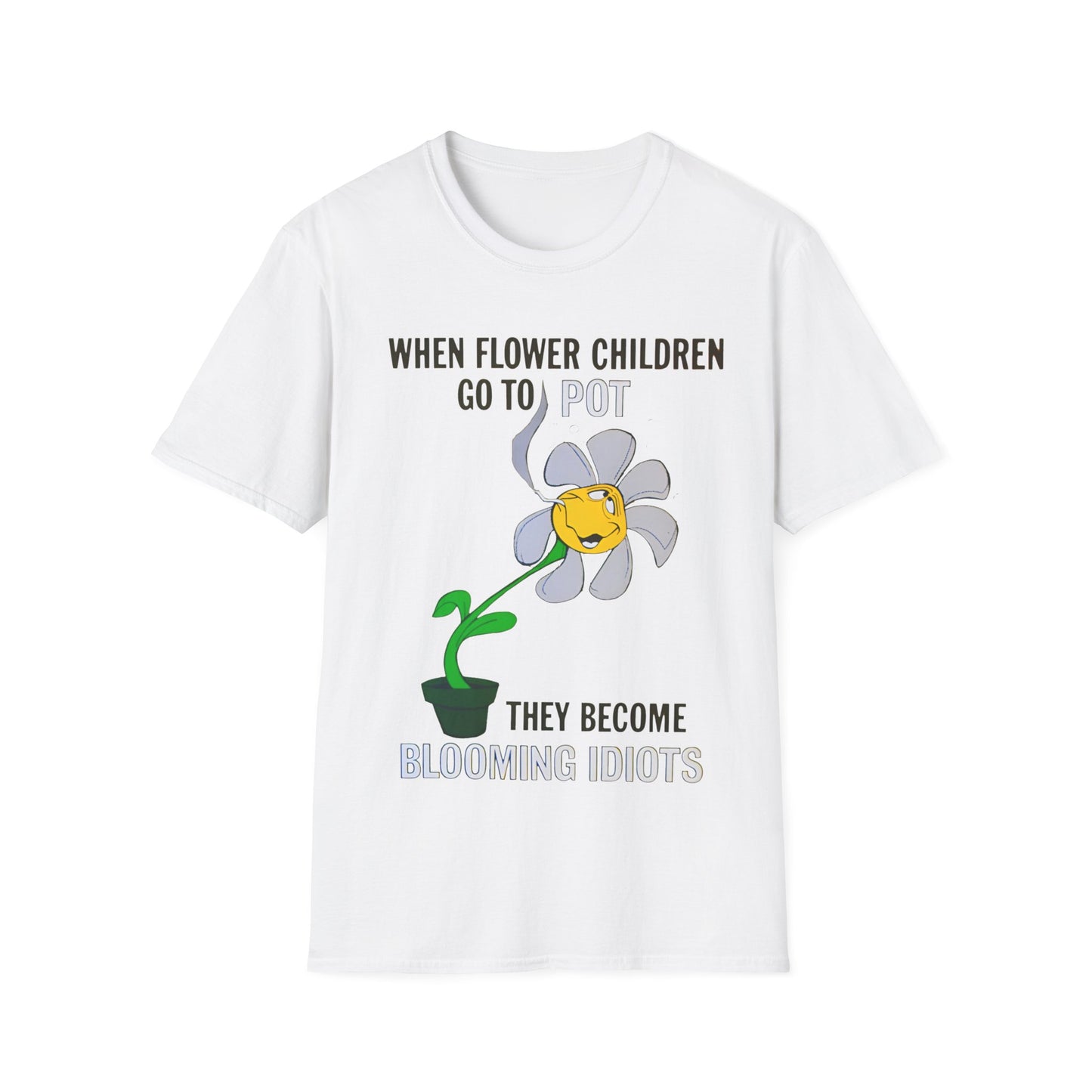 1960s/70s anti-drug poster tshirt "when flower children go to pot, they become blooming idiots?" by smartset smarteen s.o.s tshirt