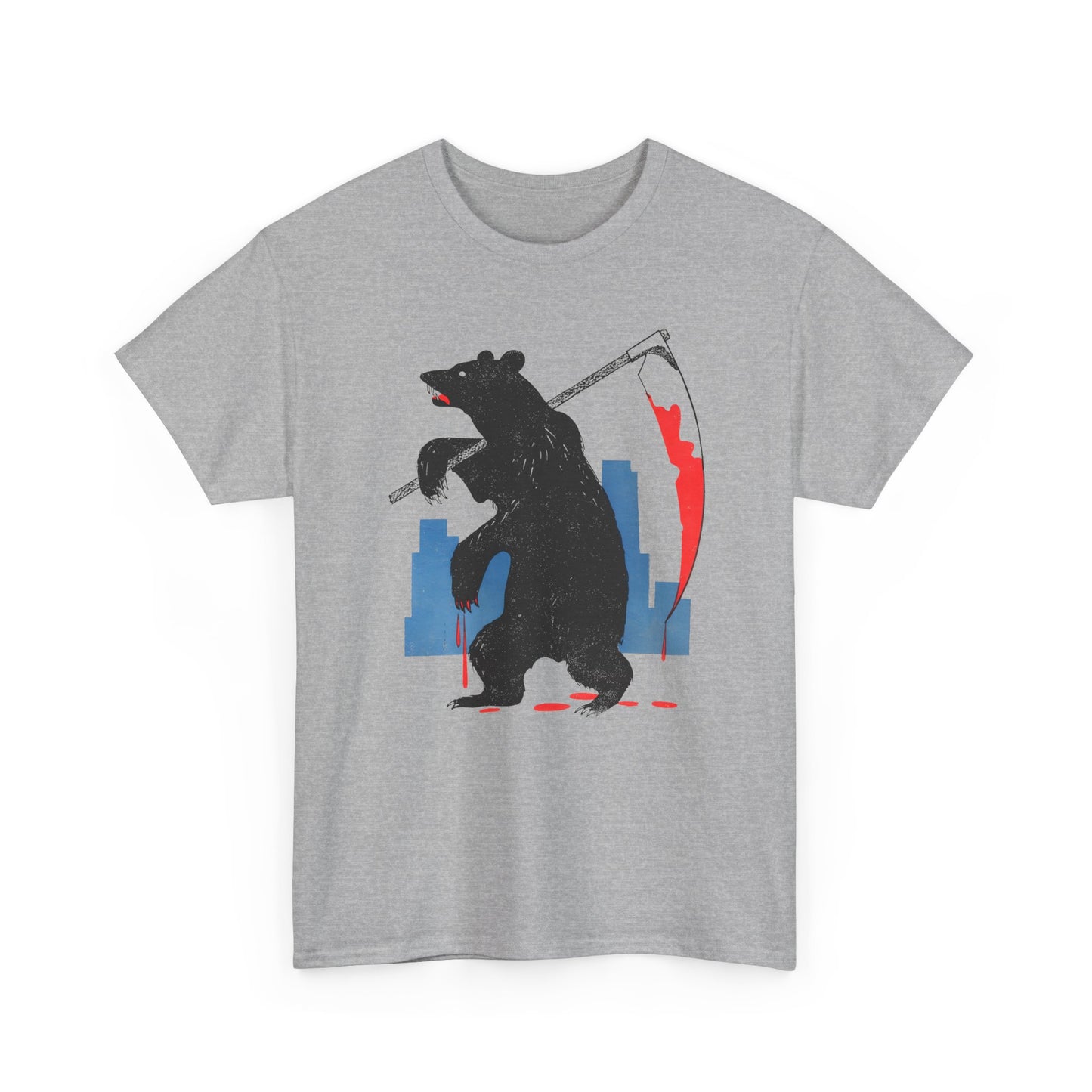 mid century manolo prieto bear with scythe book cover tshirt