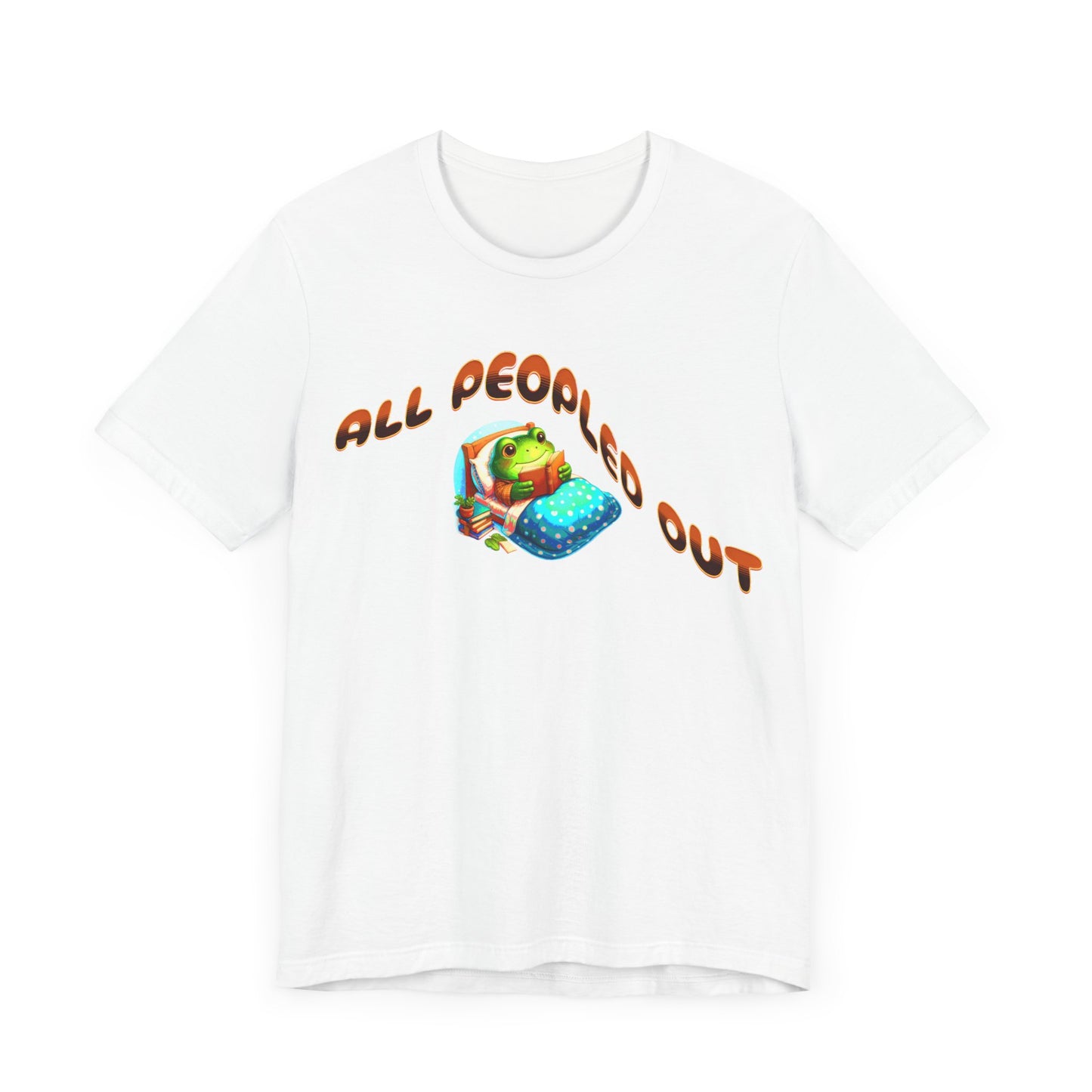 all peopled out cute frog reading a book in bed tshirt