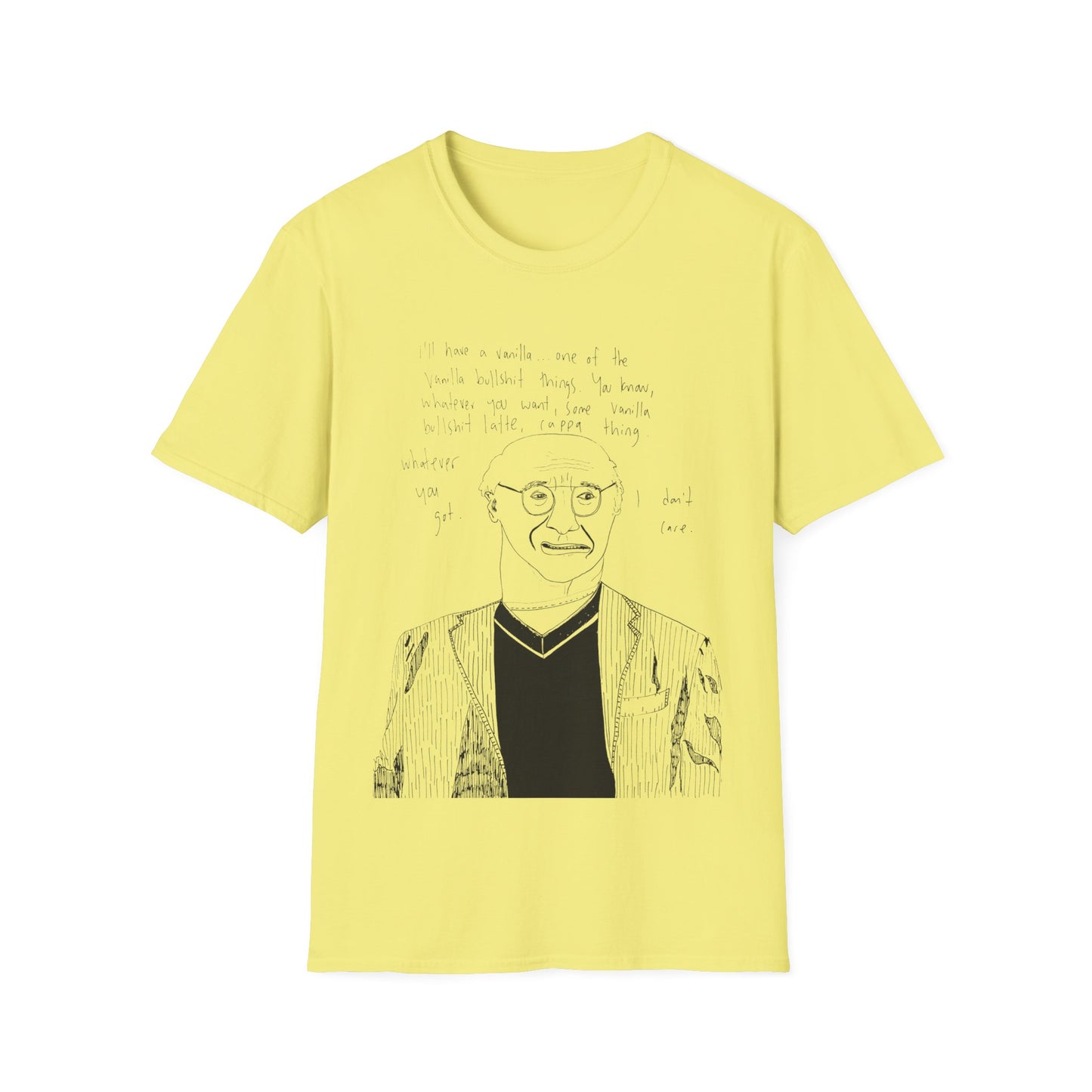 original drawing larry david ordering a vanilla latte bullshit thing on a tshirt