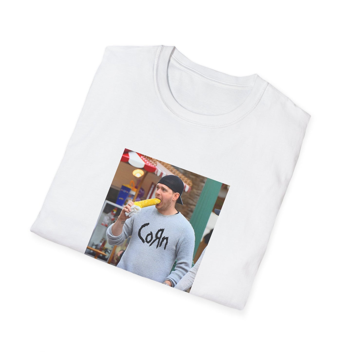 michael buble wearing a corn shirt eating corn tshirt