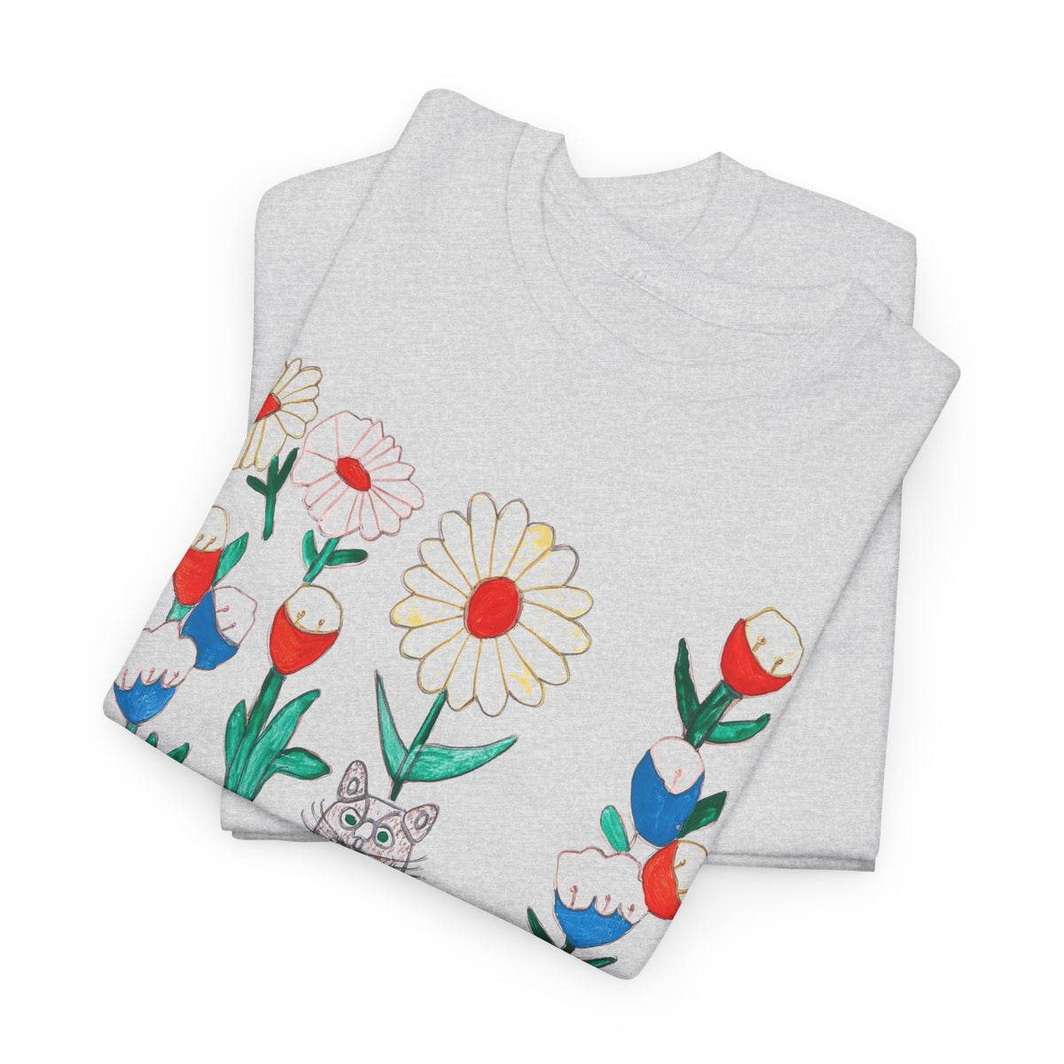 1970s cats & flowers painting by canadian folk artsist joseph sleep custom edit tshirt