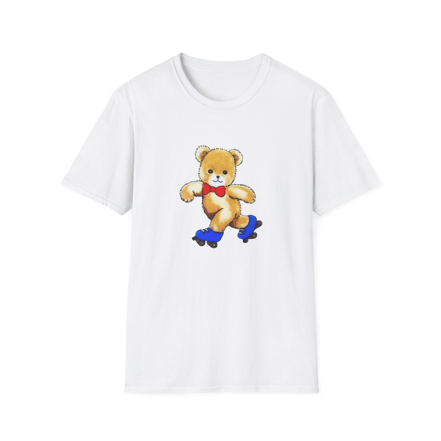 roller skating cute vintage teddy bear illustration reproduction tshirt