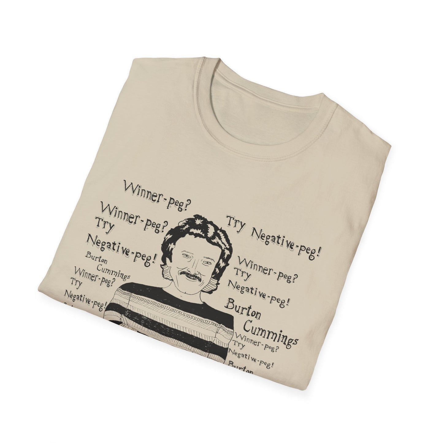 original fan art drawing of burton cummings talking about winnpeg tshirt