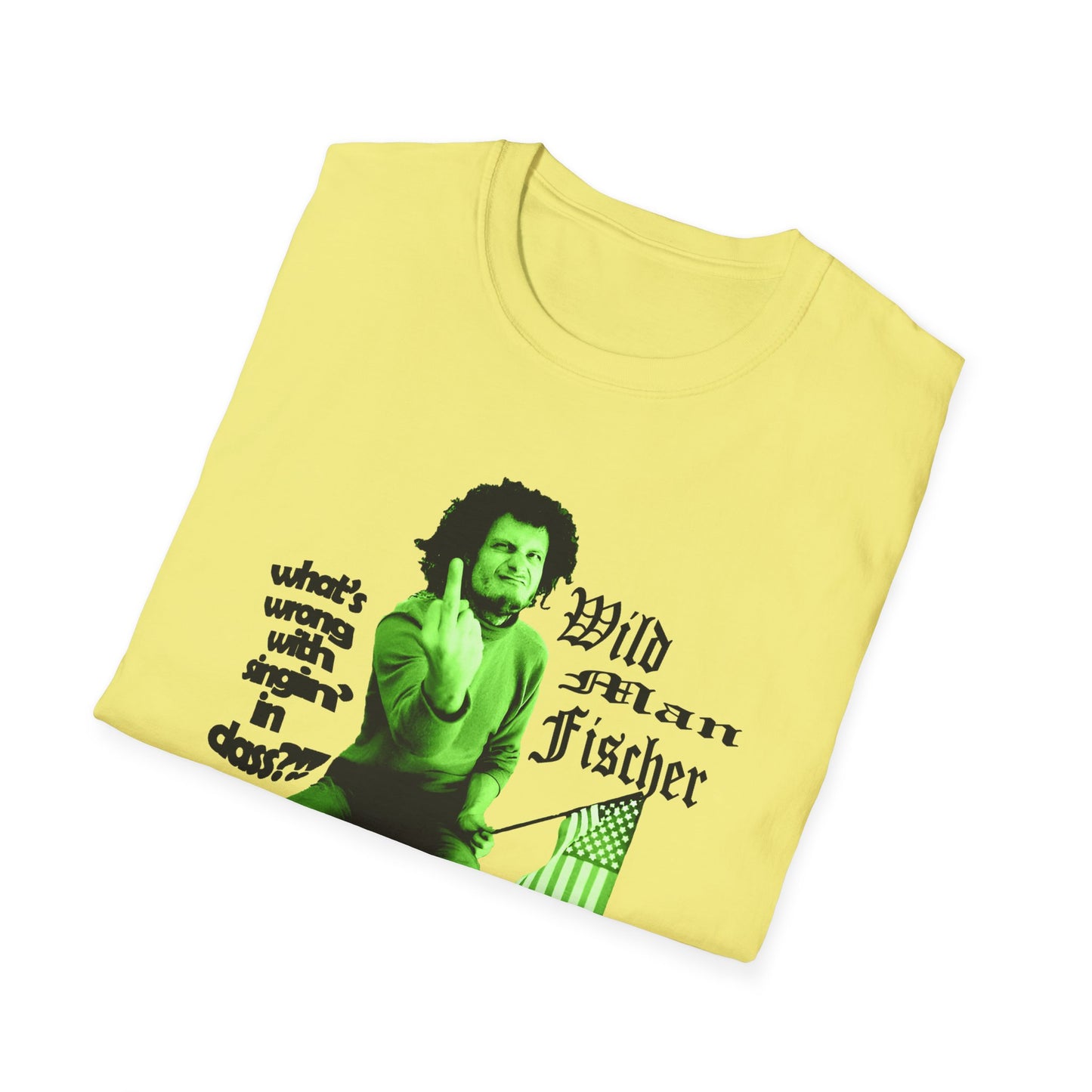 wild man fischer middle finger in green tshirt