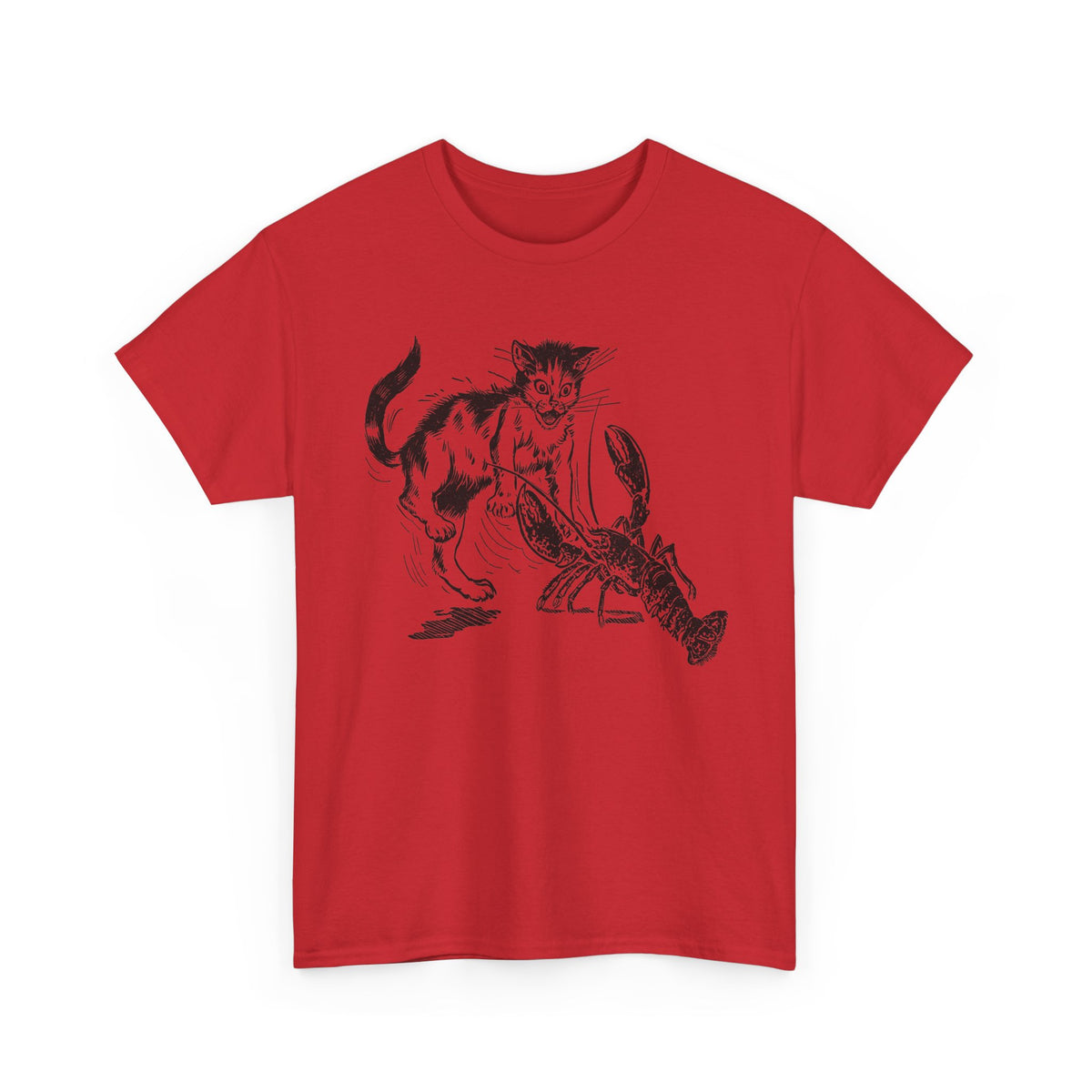 mid twentieth century children's book illustration cat and lobster tshirt