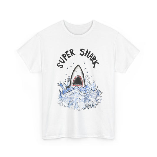 hand drawn concept of a department store advert for jaws tshirts super shark tshirt