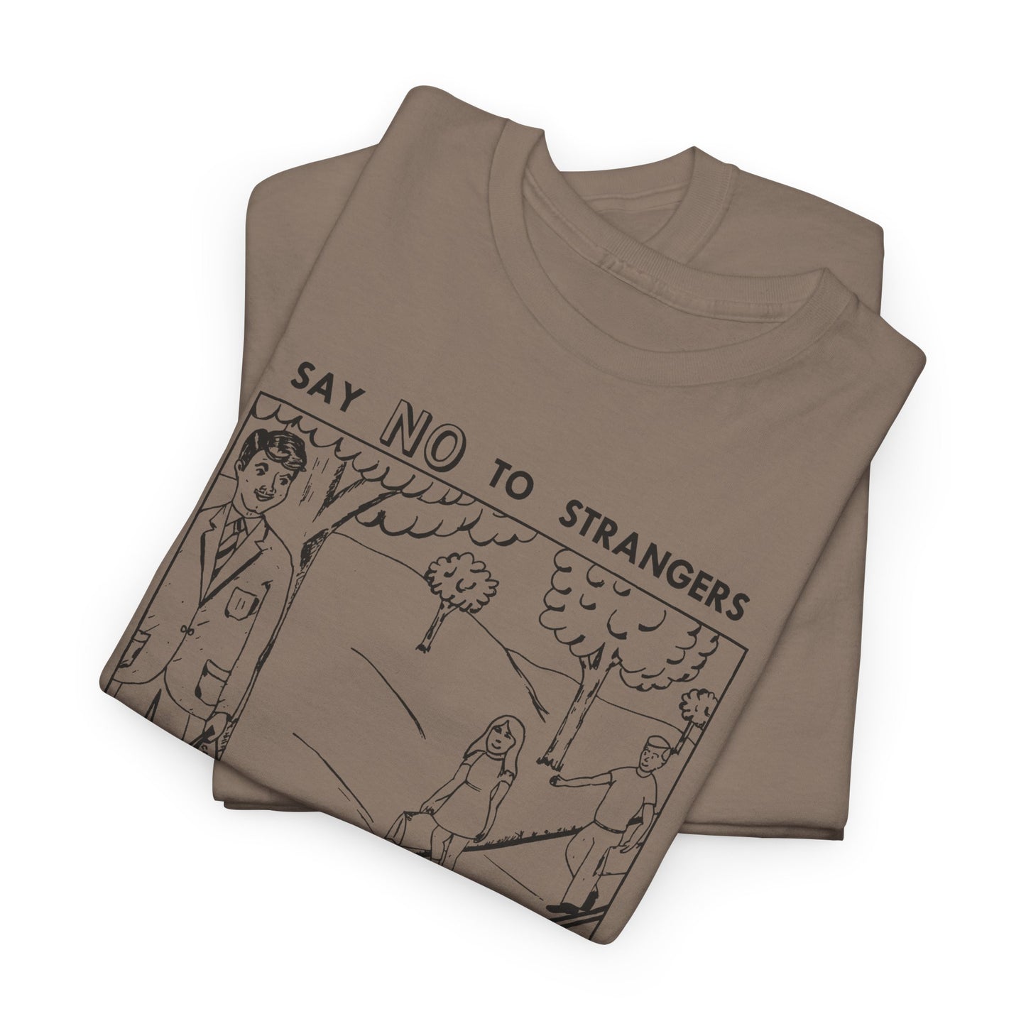 vintage block parents graphic say no to strangers reproduction tshirt