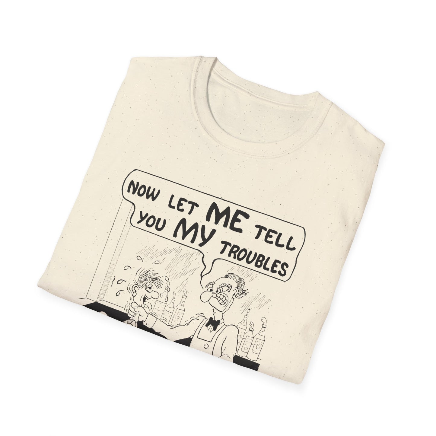 vintage postcard comic now let me tell you my troubles bartender tshirt