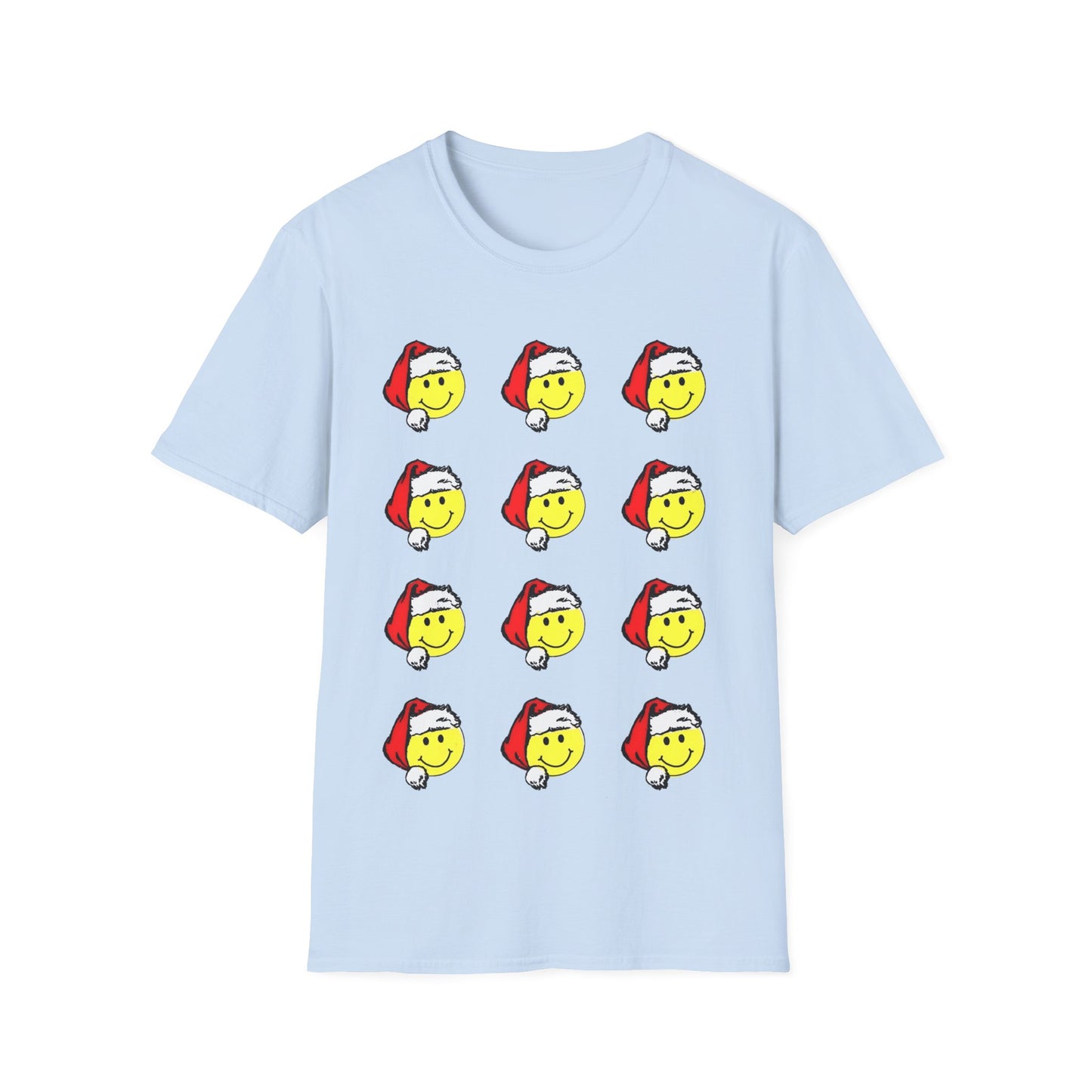 1980s sticker pack of happy face santas on a tshirt