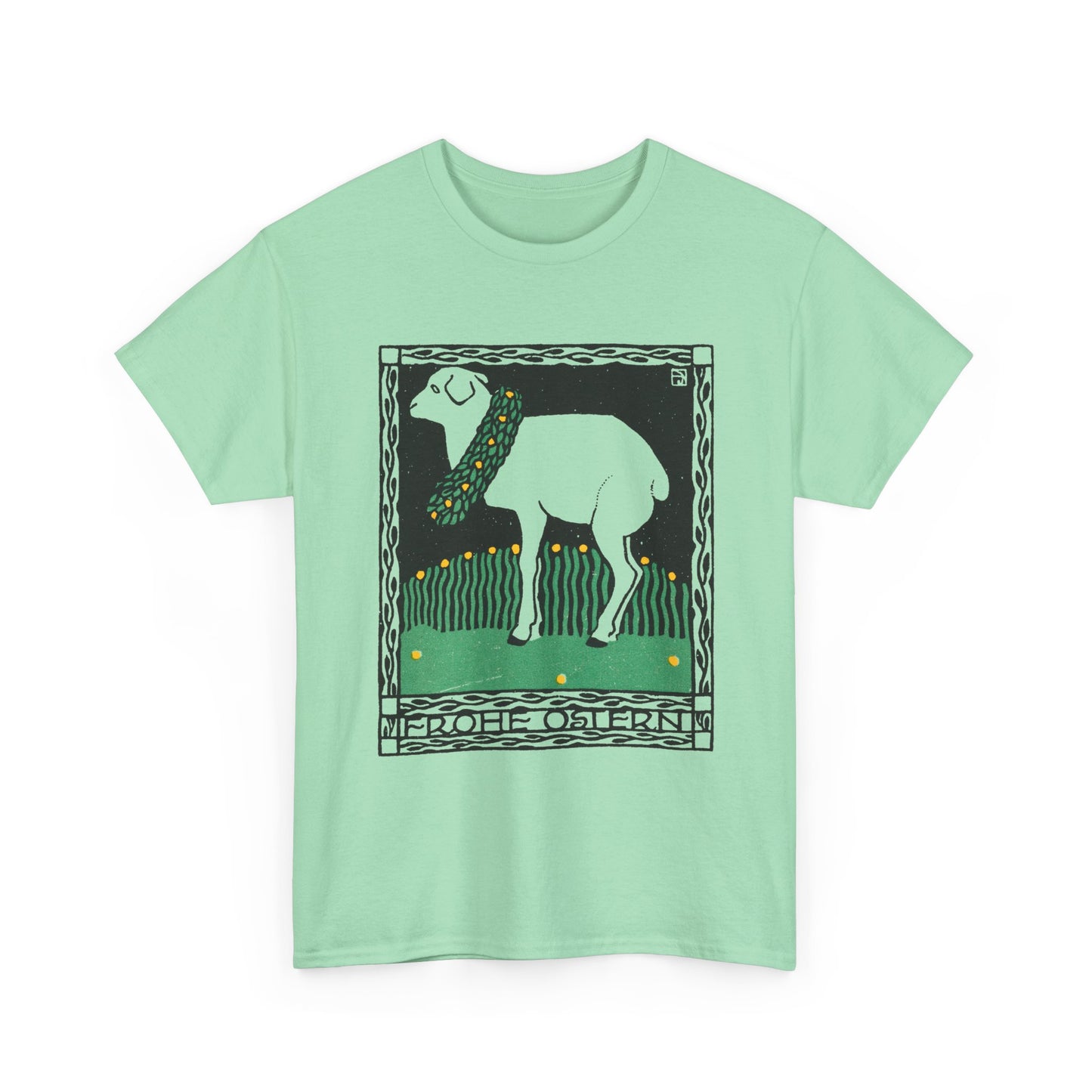 1909 josef von diveky happy easter (frohe ostern) color lithograph lamb reproduction tshirt