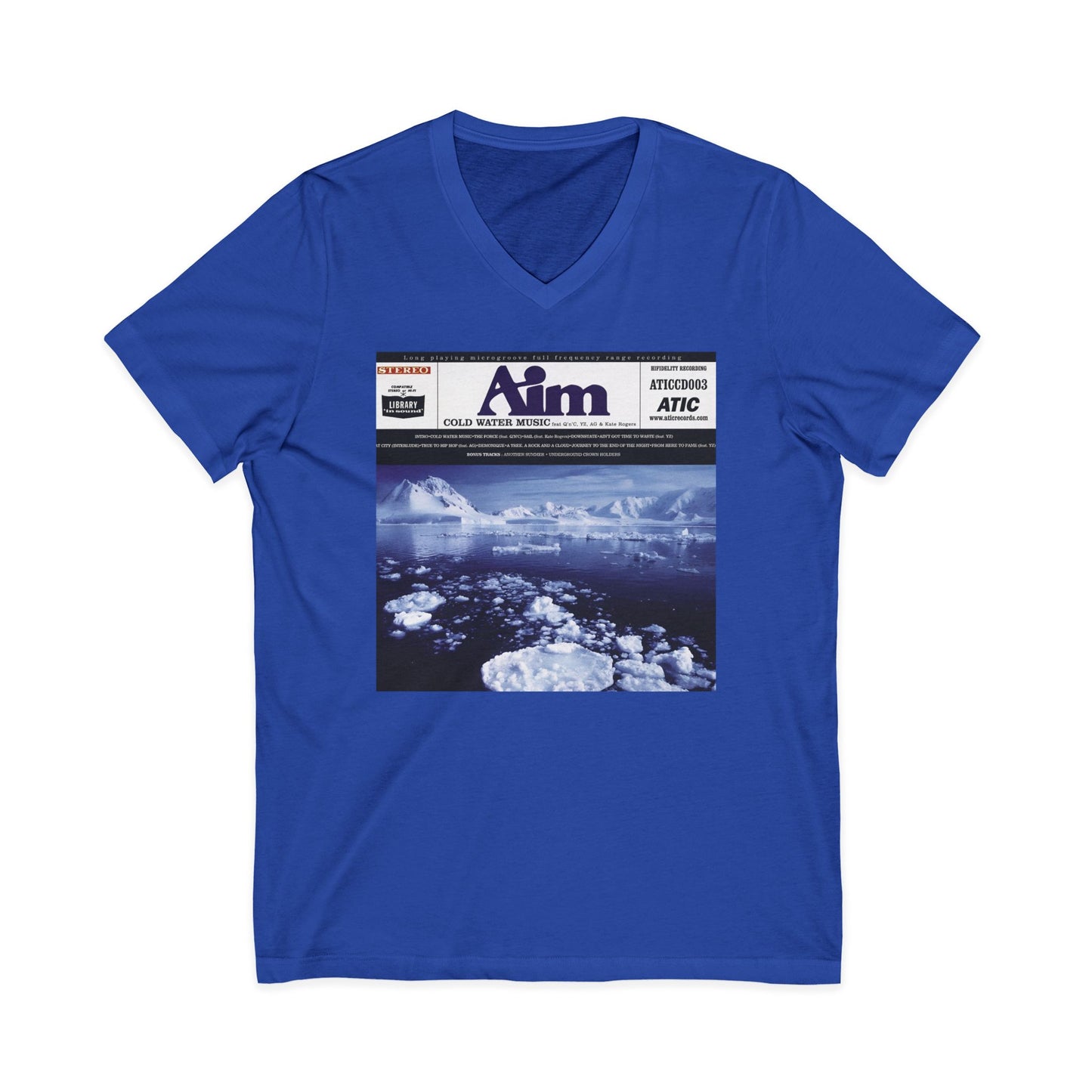 custom v-neck aim 1999 cold water music album tshirt