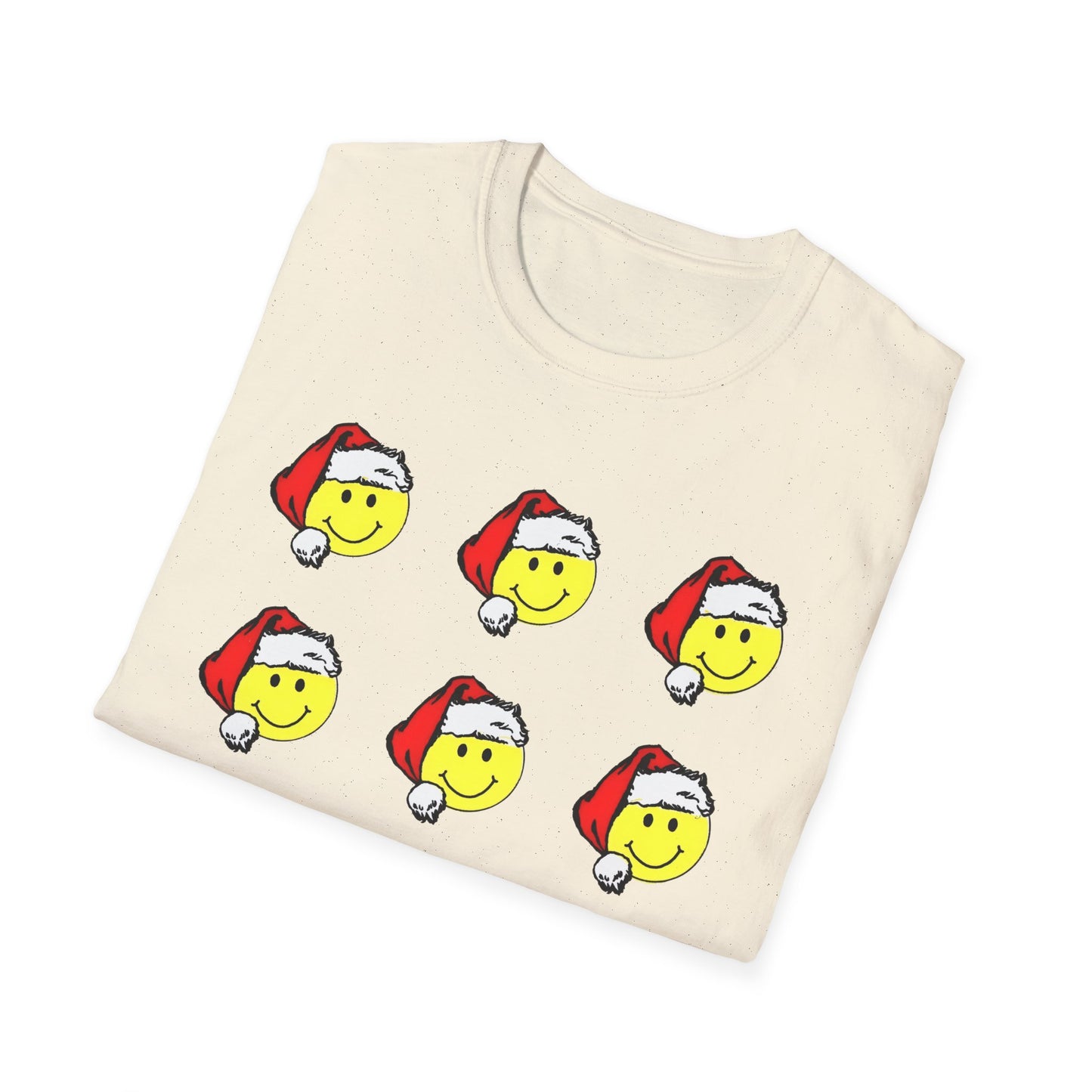 1980s sticker pack of happy face santas on a tshirt