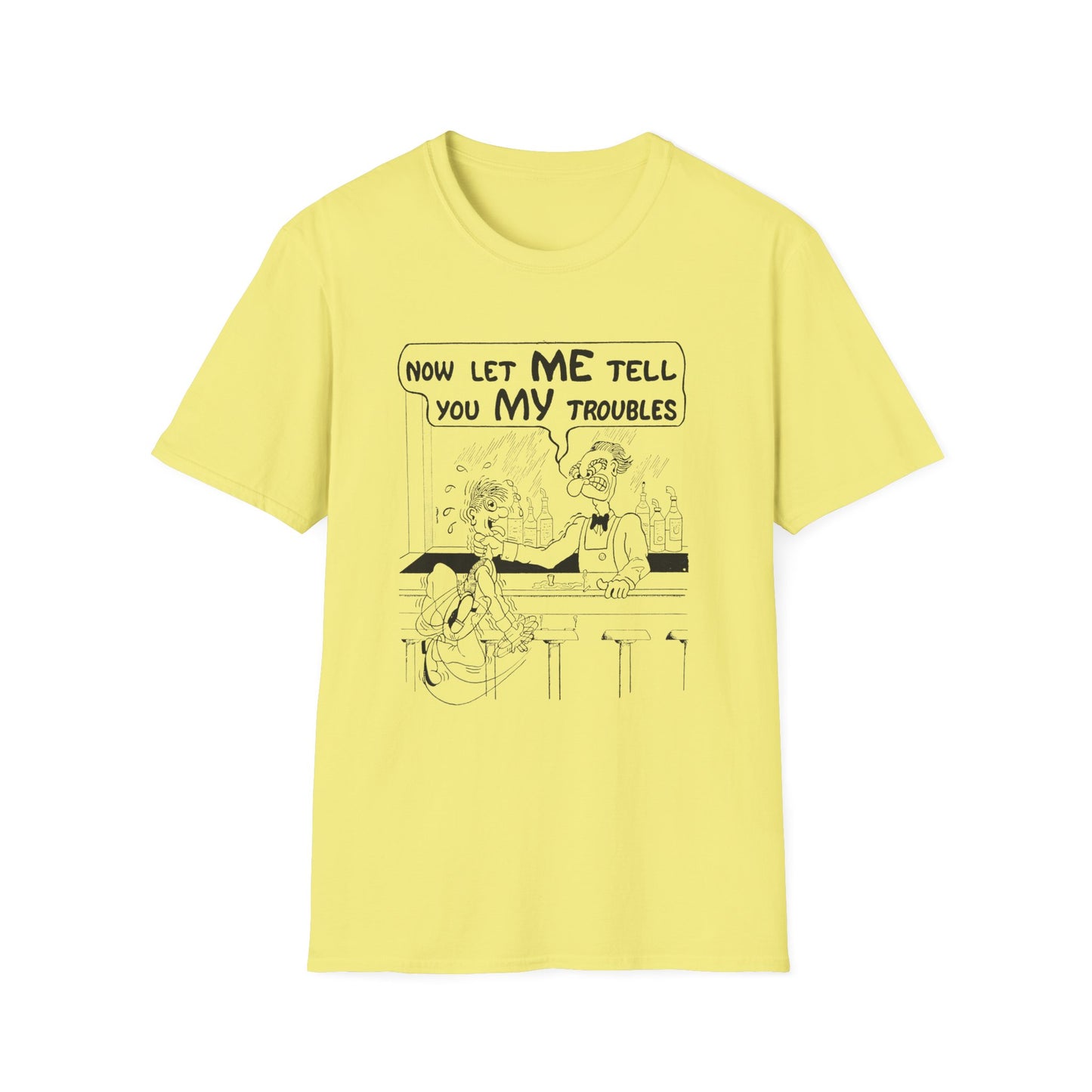 vintage postcard comic now let me tell you my troubles bartender tshirt