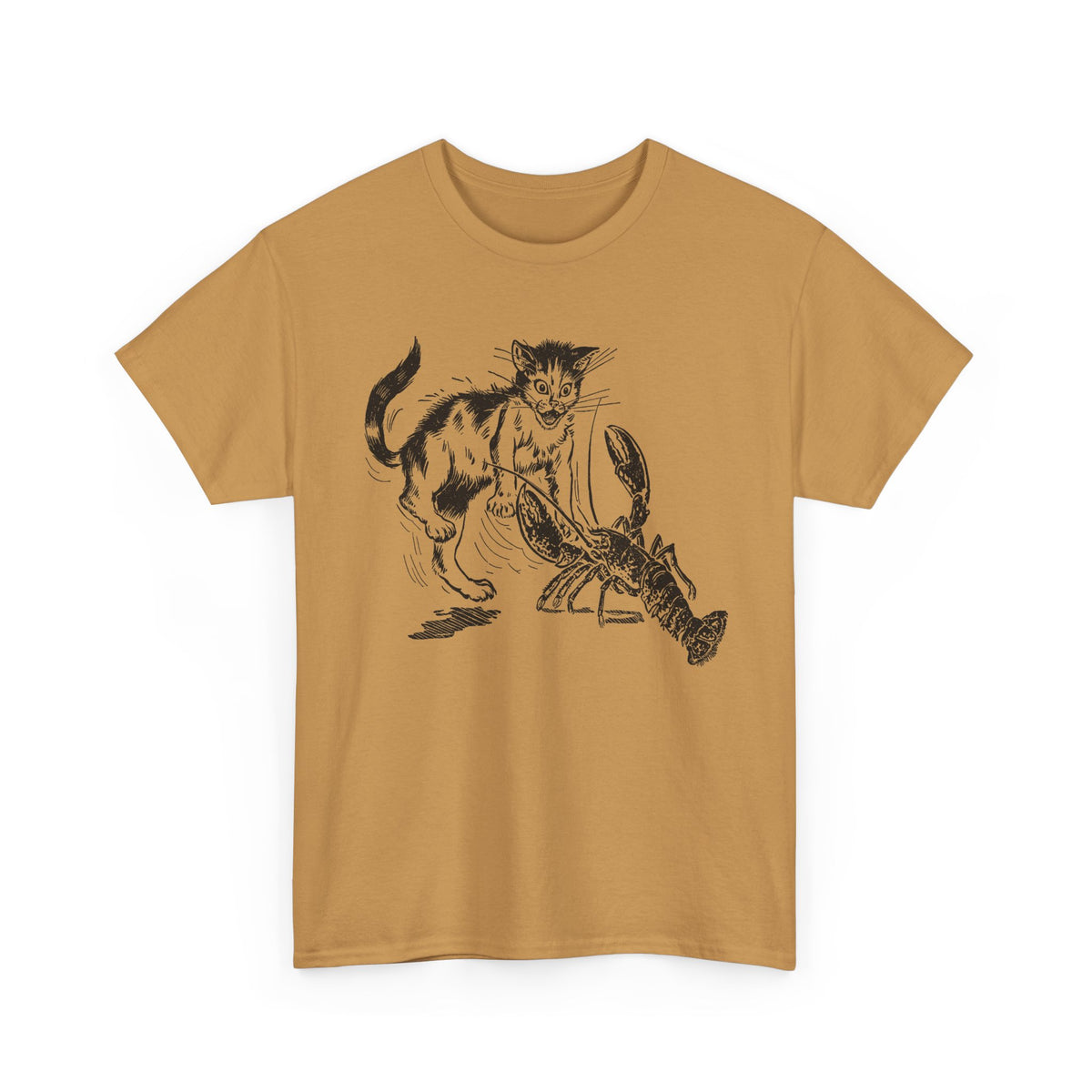 mid twentieth century children's book illustration cat and lobster tshirt