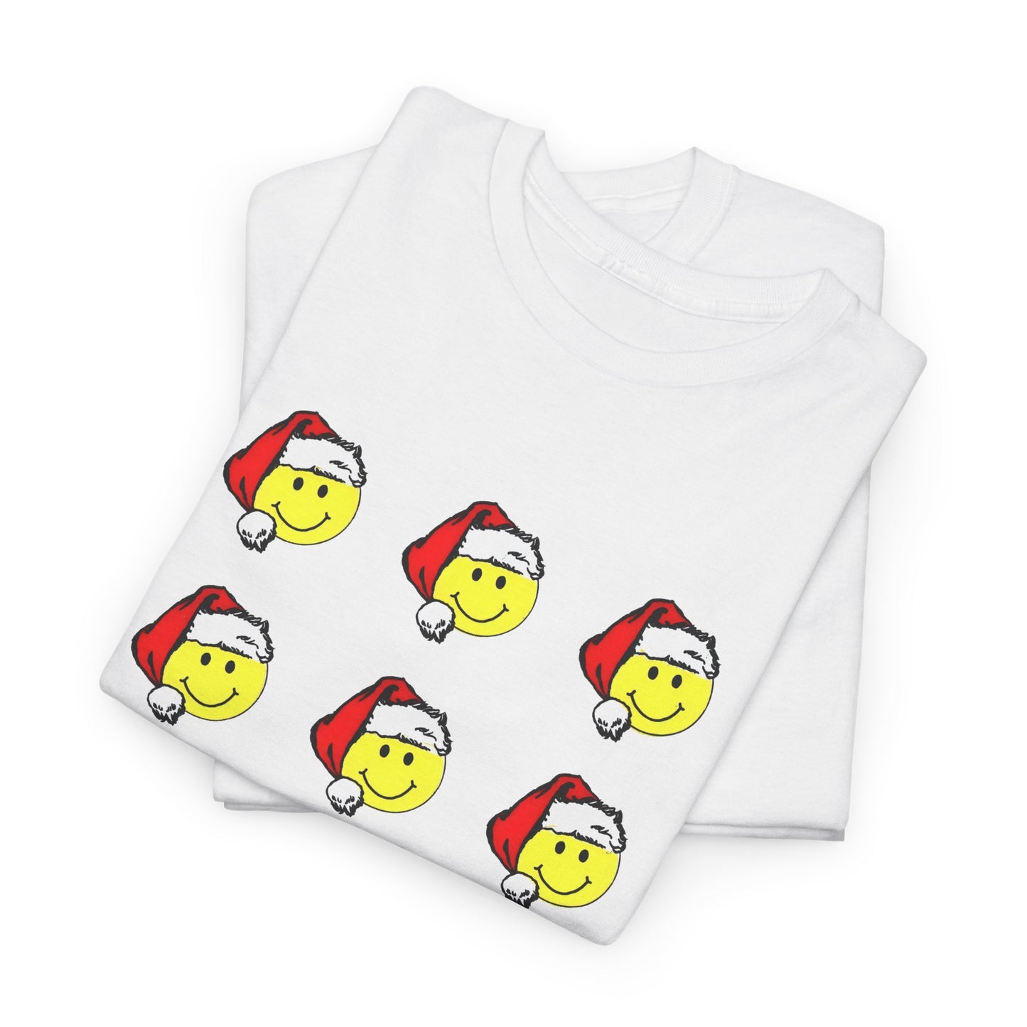 1980s sticker pack of happy face santas on a tshirt