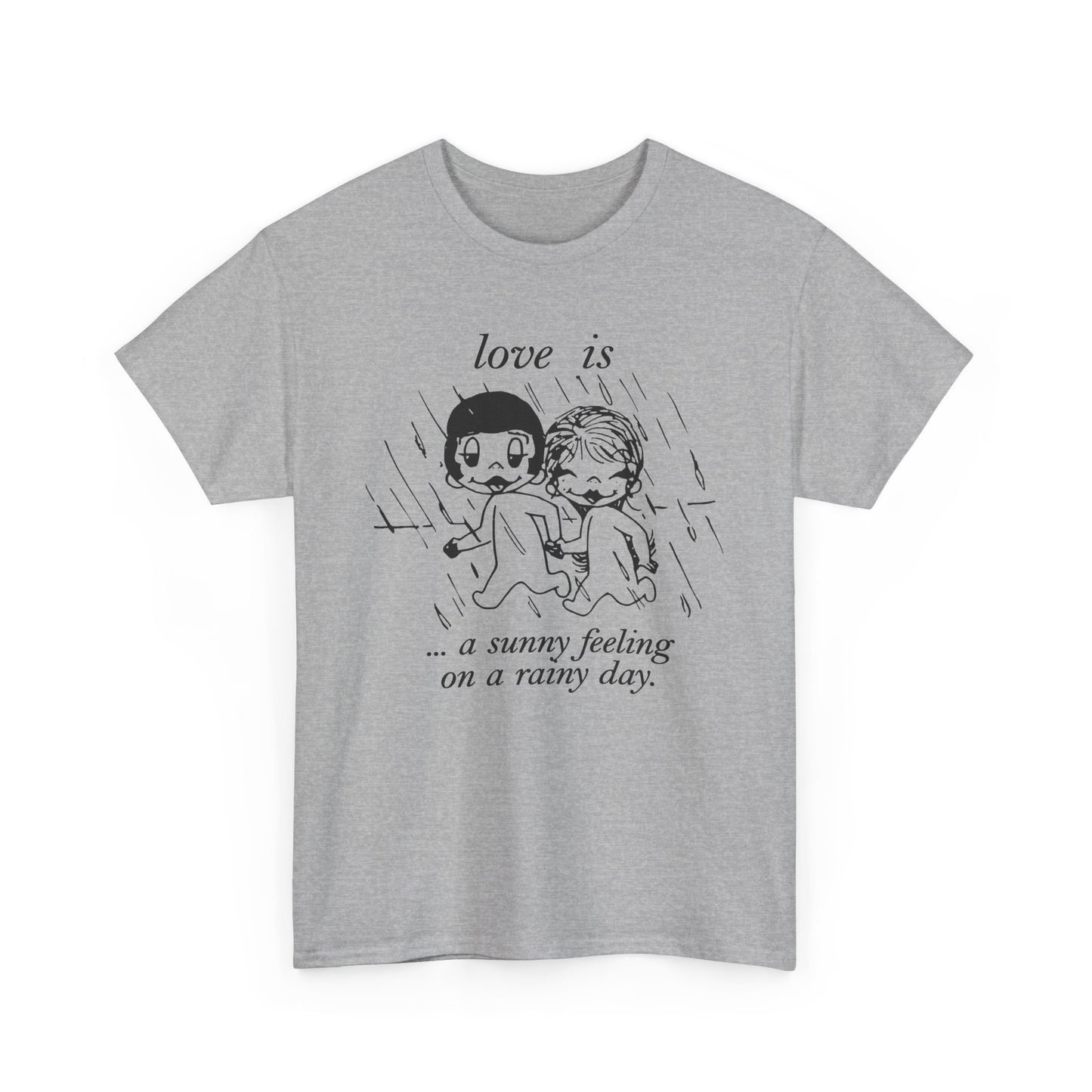 1970 graphic love is a sunny feeling on a rainy day tshirt