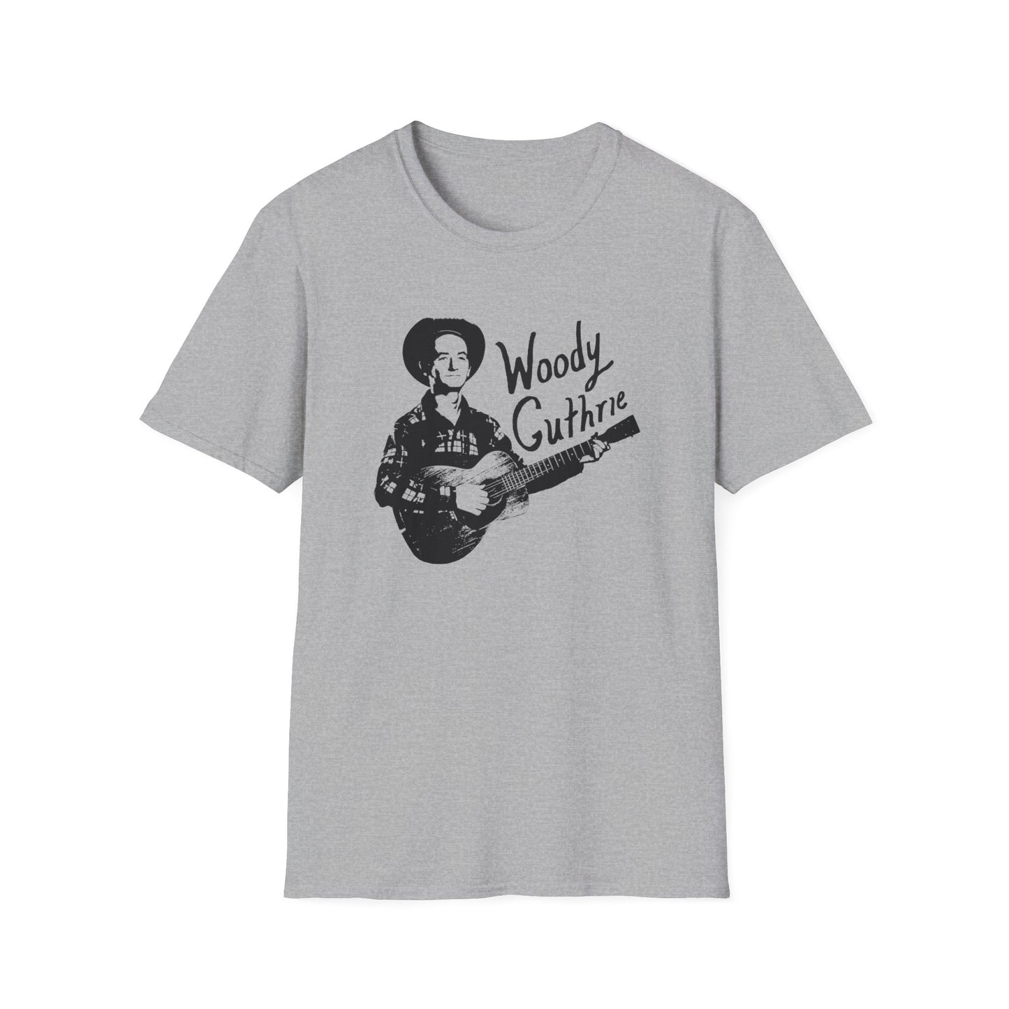 woody guthrie playing his guitar fan art tshirt