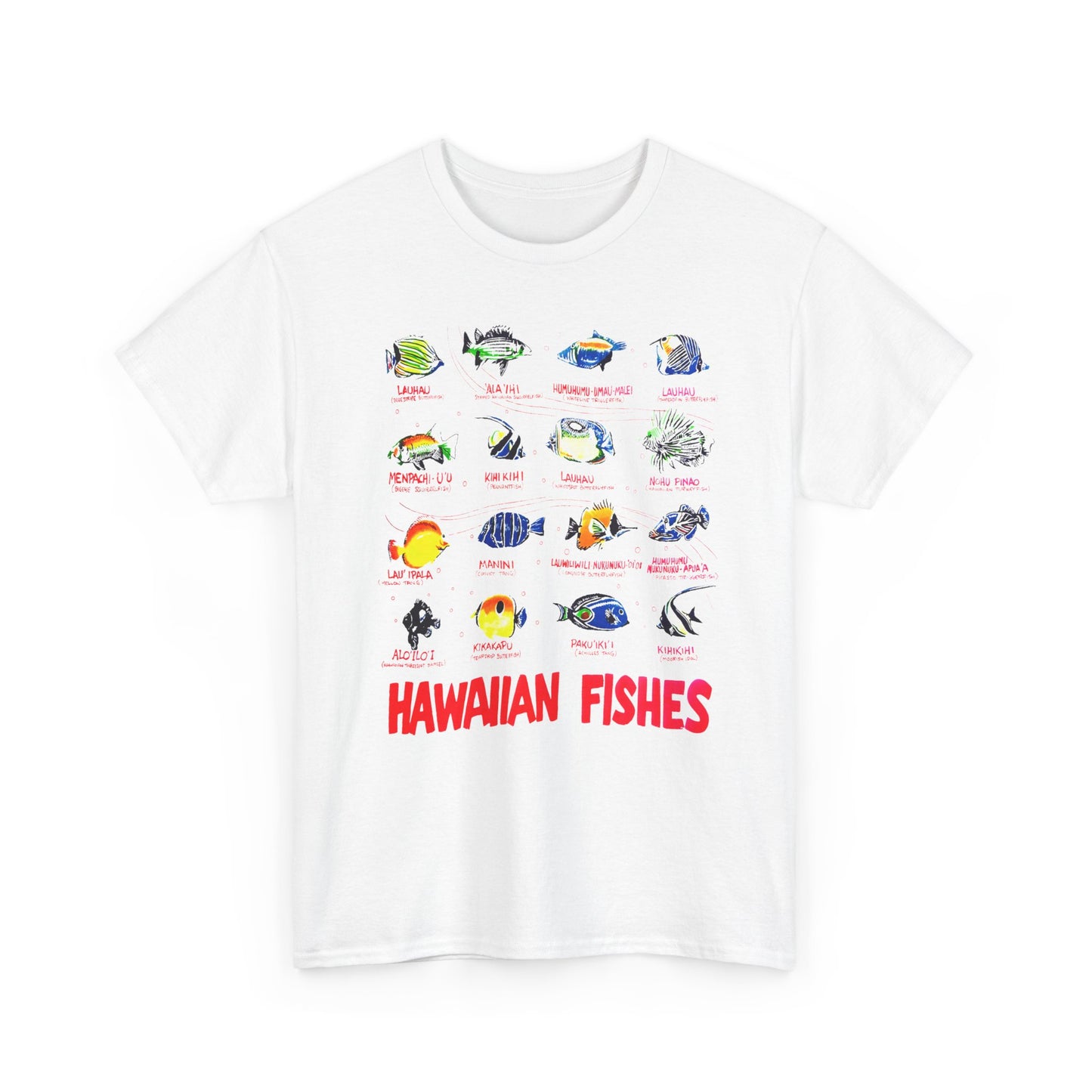 vintage hawaiian fishes reproduction with fish names tshirt