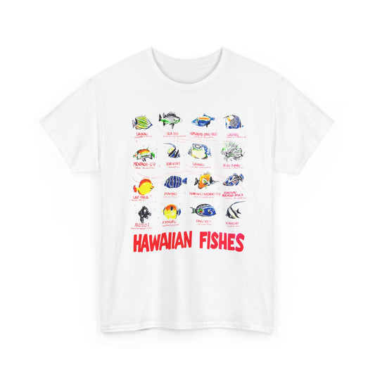 vintage hawaiian fishes reproduction with fish names tshirt