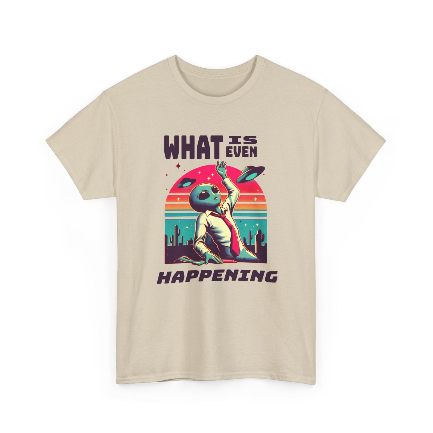 what is even happening floating businessman alien tshirt