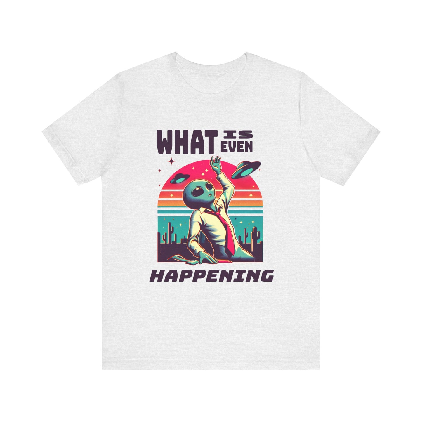 what is even happening floating businessman alien tshirt