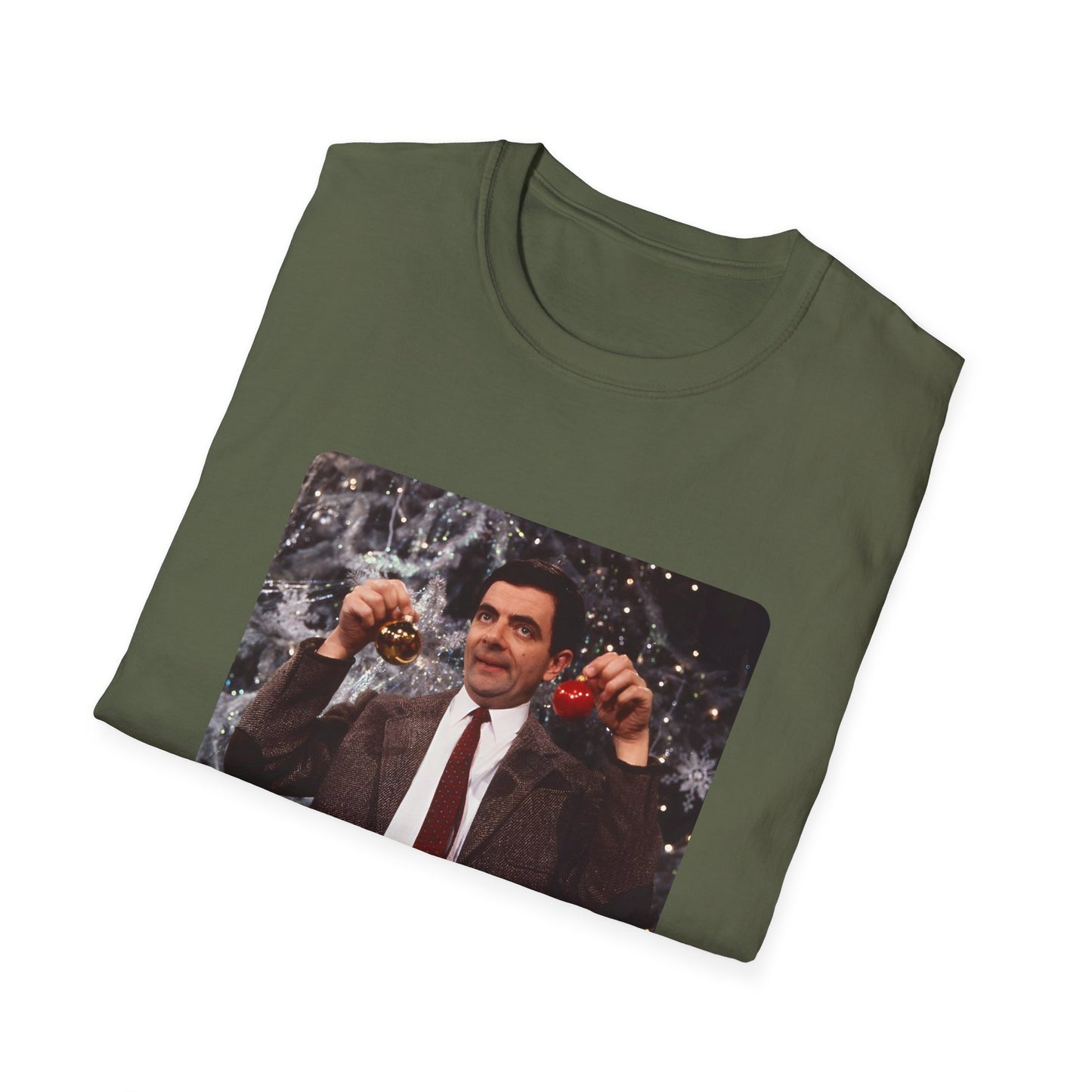mr bean with christmas ornaments tshirt