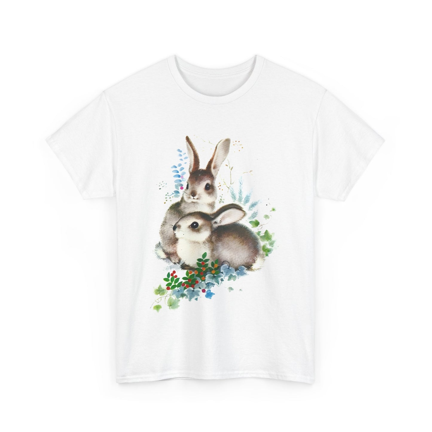 mid twentieth century two bunnies vintage graphic reproduction tshirt