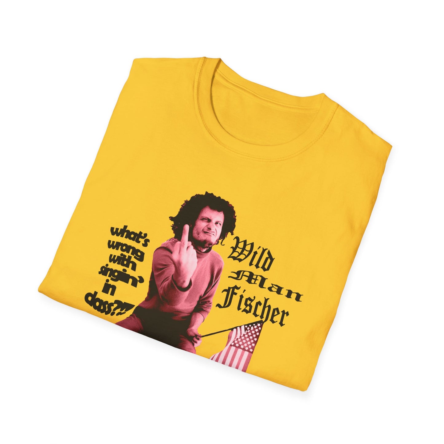 wild man fischer middle finger in red tshirt