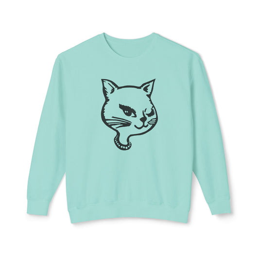 1990s winking cat on a unisex 100% cotton sweatshirt