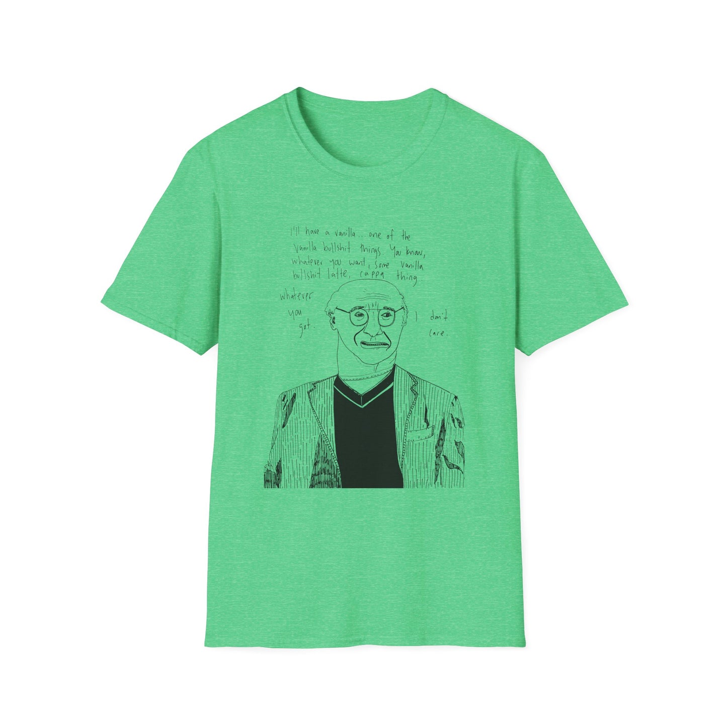 original drawing larry david ordering a vanilla latte bullshit thing on a tshirt