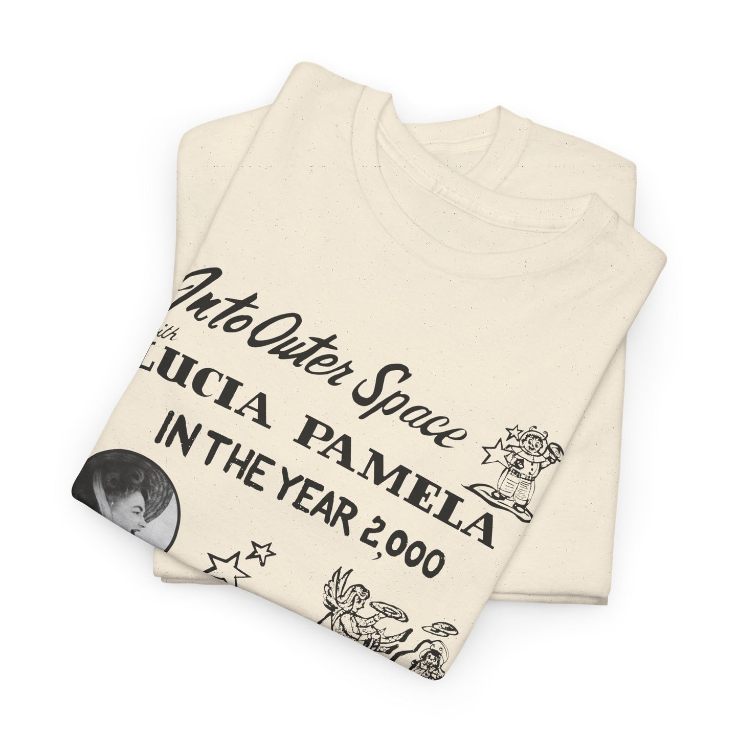 into outer space with lucia pamela in the year 2000 coloring book cover tshirt