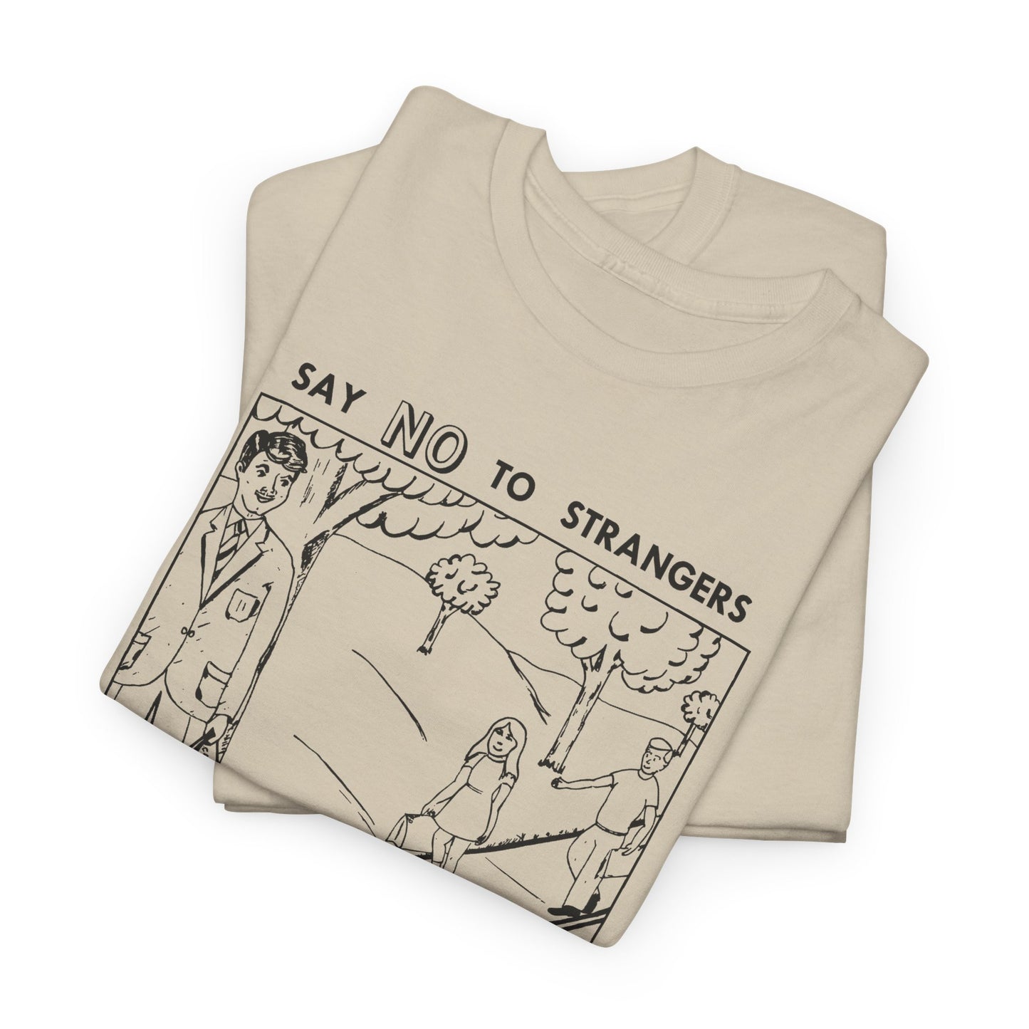 vintage block parents graphic say no to strangers reproduction tshirt