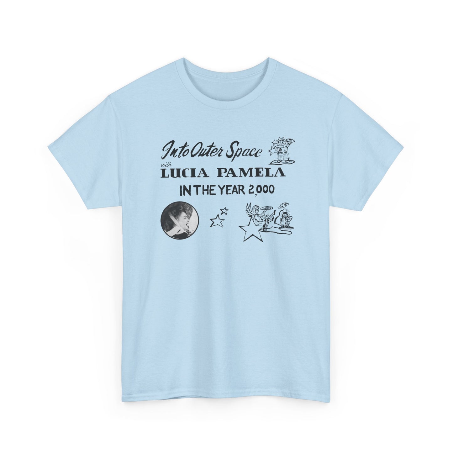 into outer space with lucia pamela in the year 2000 coloring book cover tshirt